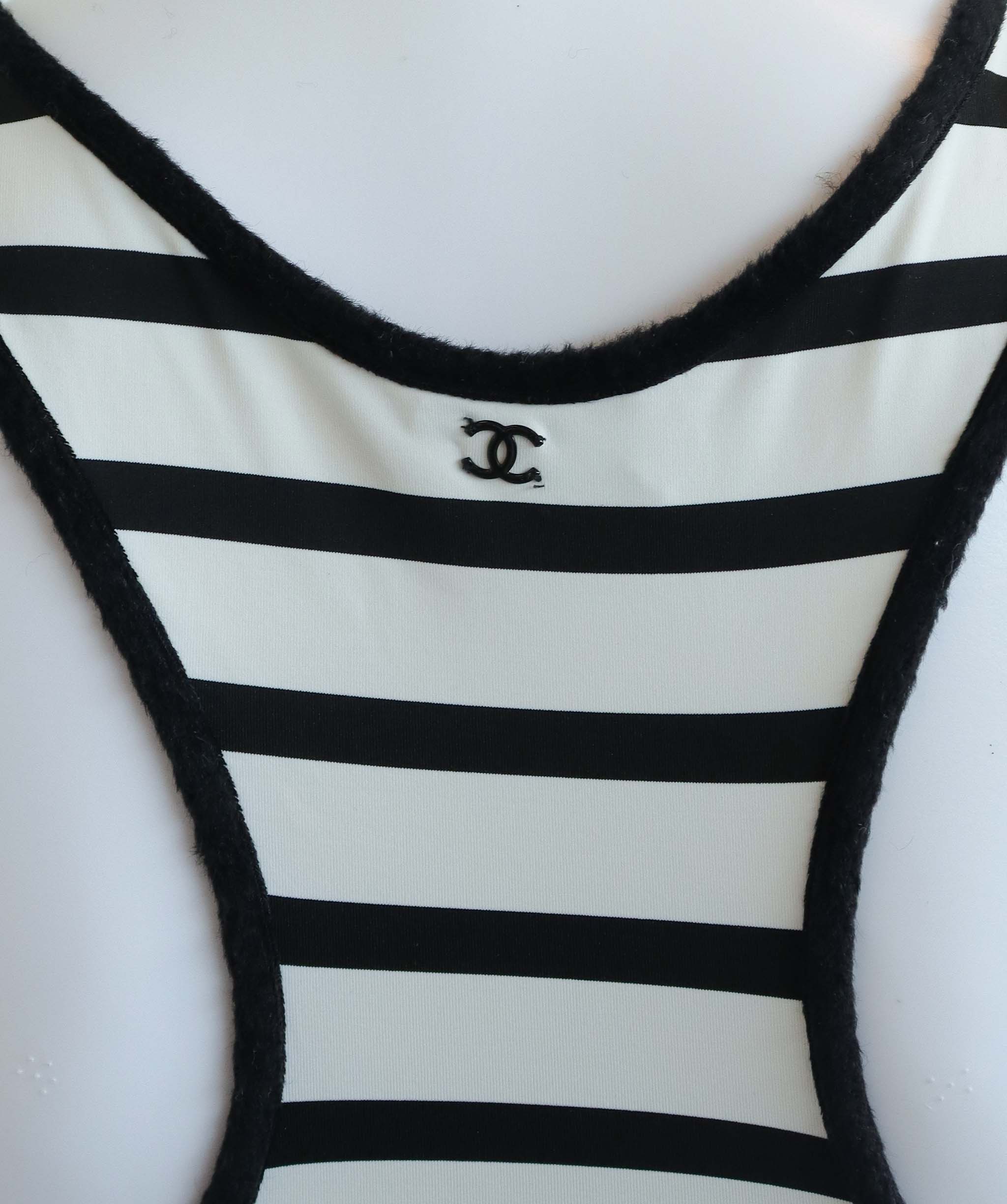 CHANEL SWIMSUIT WHITE STRIPED WHITE SIZE 36 ASC7279