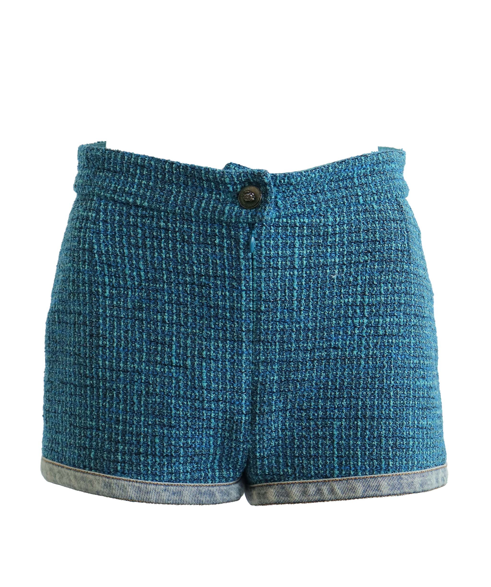 CHANEL TWEED SHORT TORQUOISE SIZE 36 ASC7262