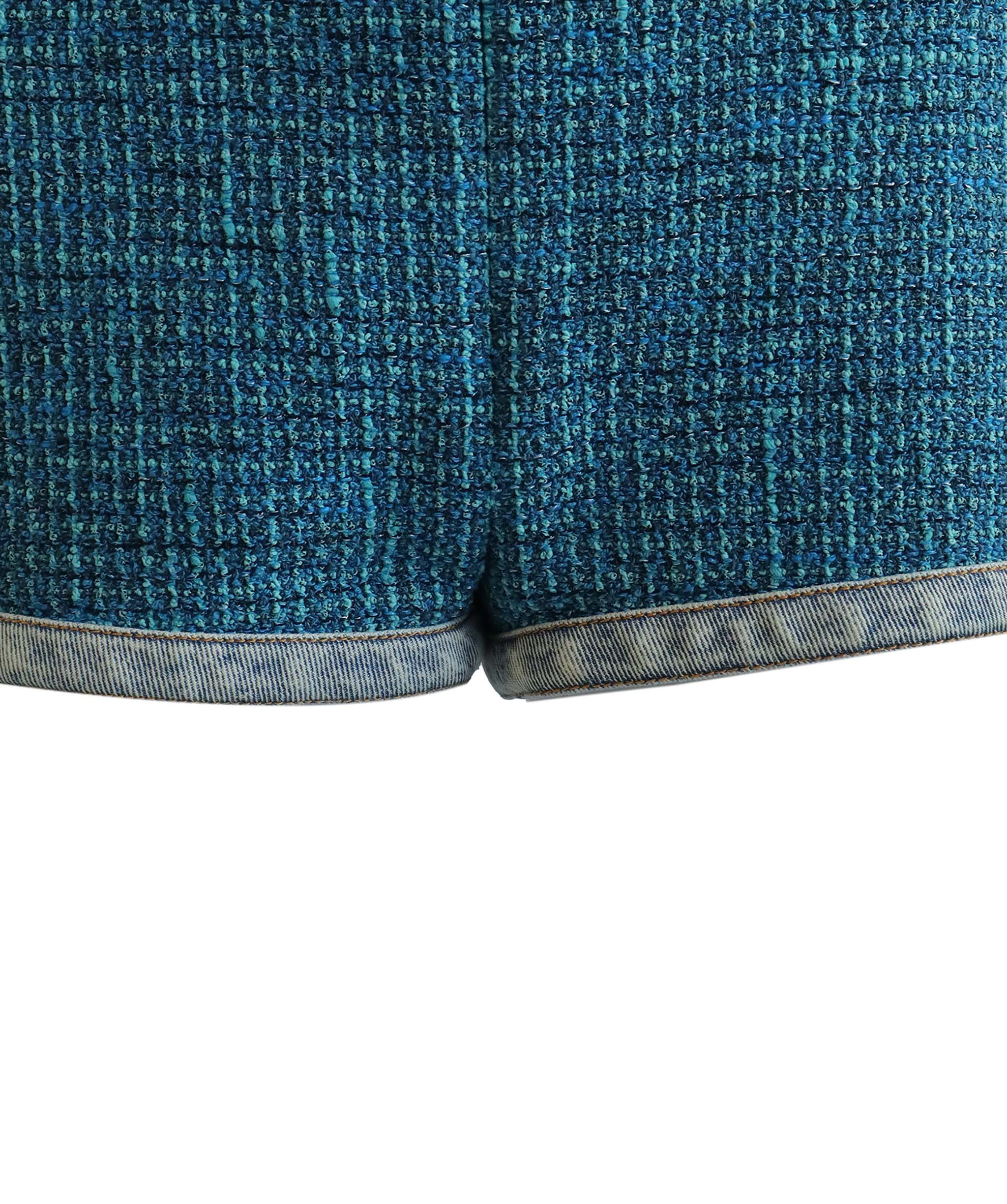 CHANEL TWEED SHORT TORQUOISE SIZE 36 ASC7262