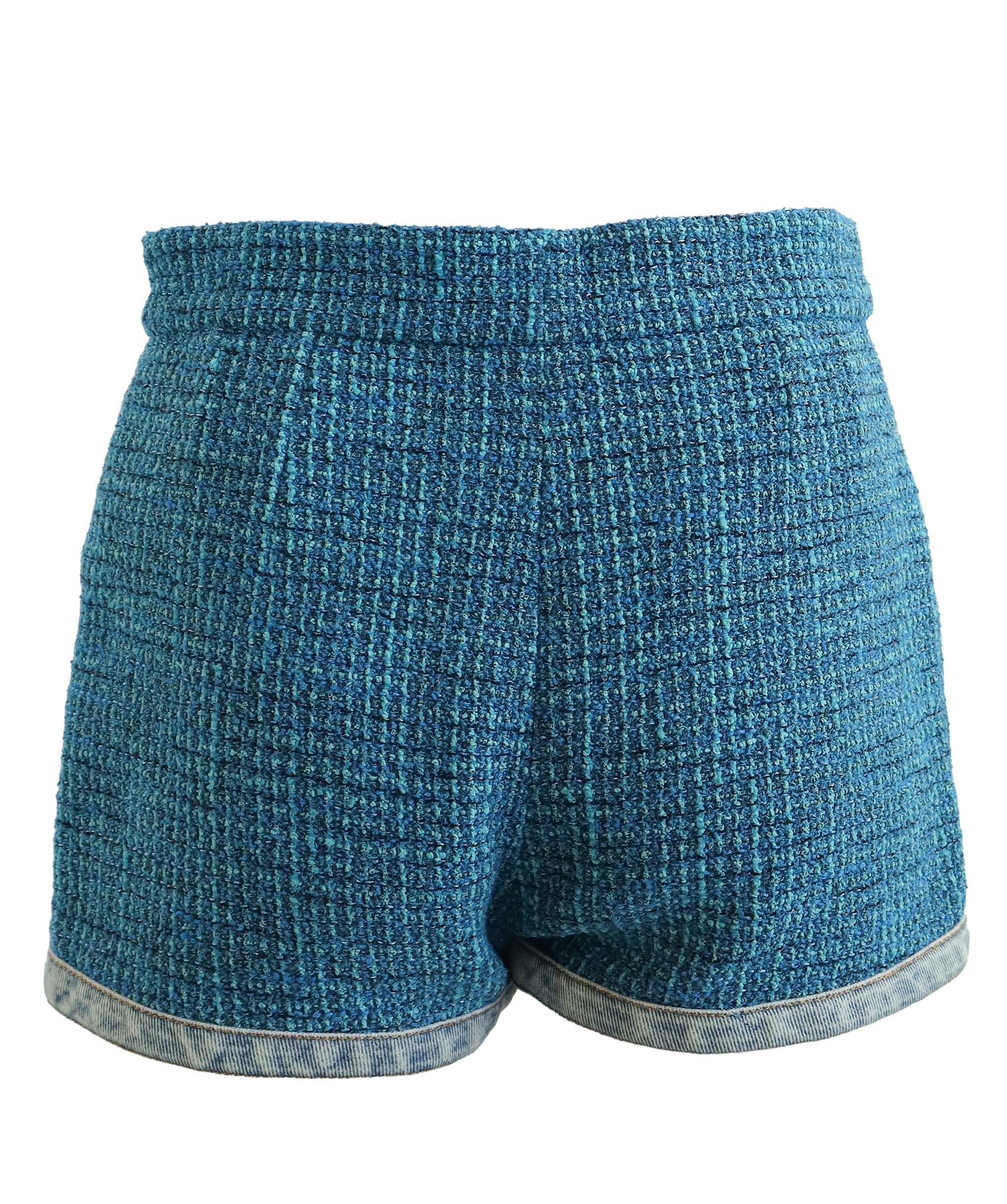 CHANEL TWEED SHORT TORQUOISE SIZE 36 ASC7262
