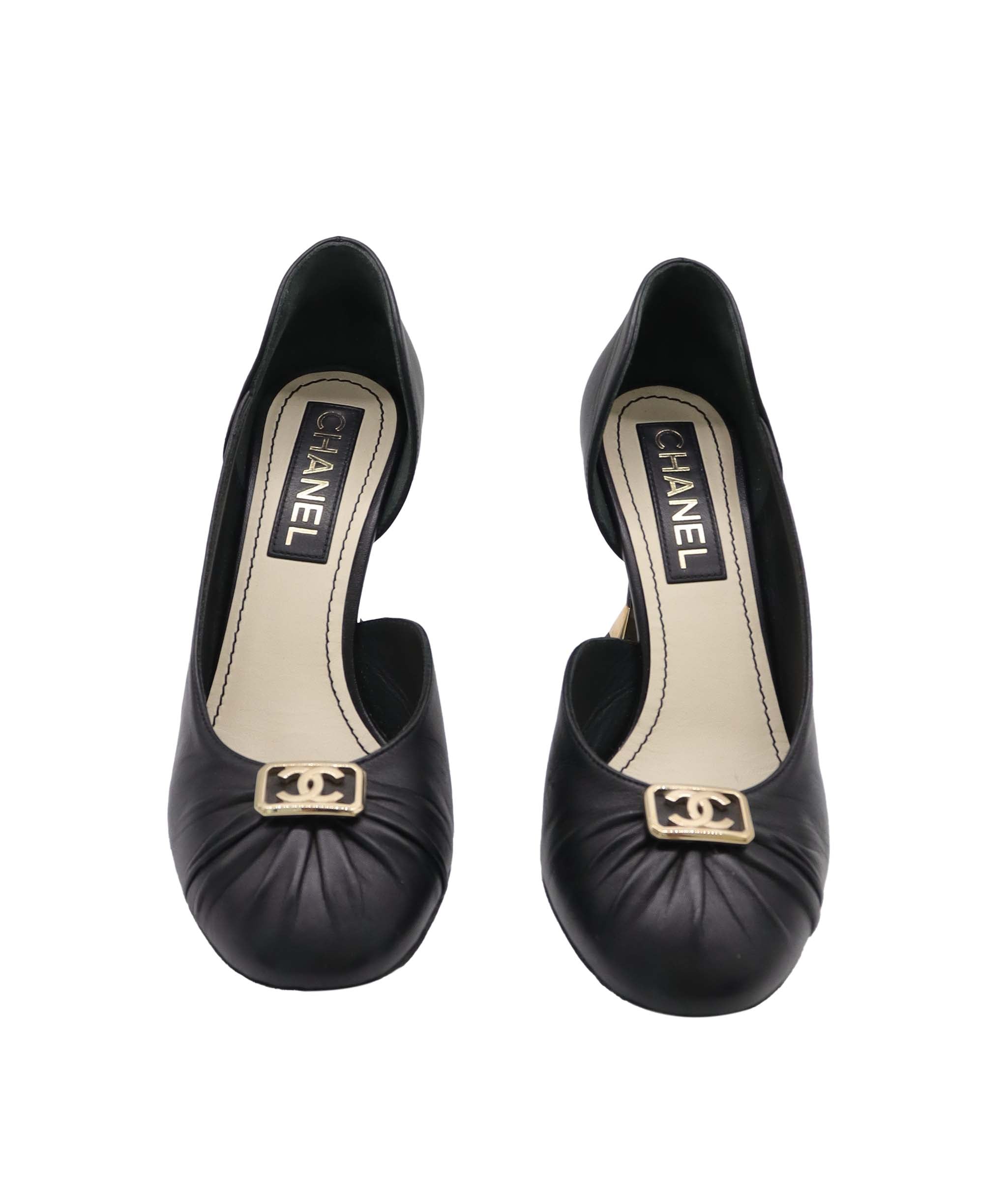 CHANEL CC D'ORSAY PUMPS BLACK SIZE 38 ASC7293