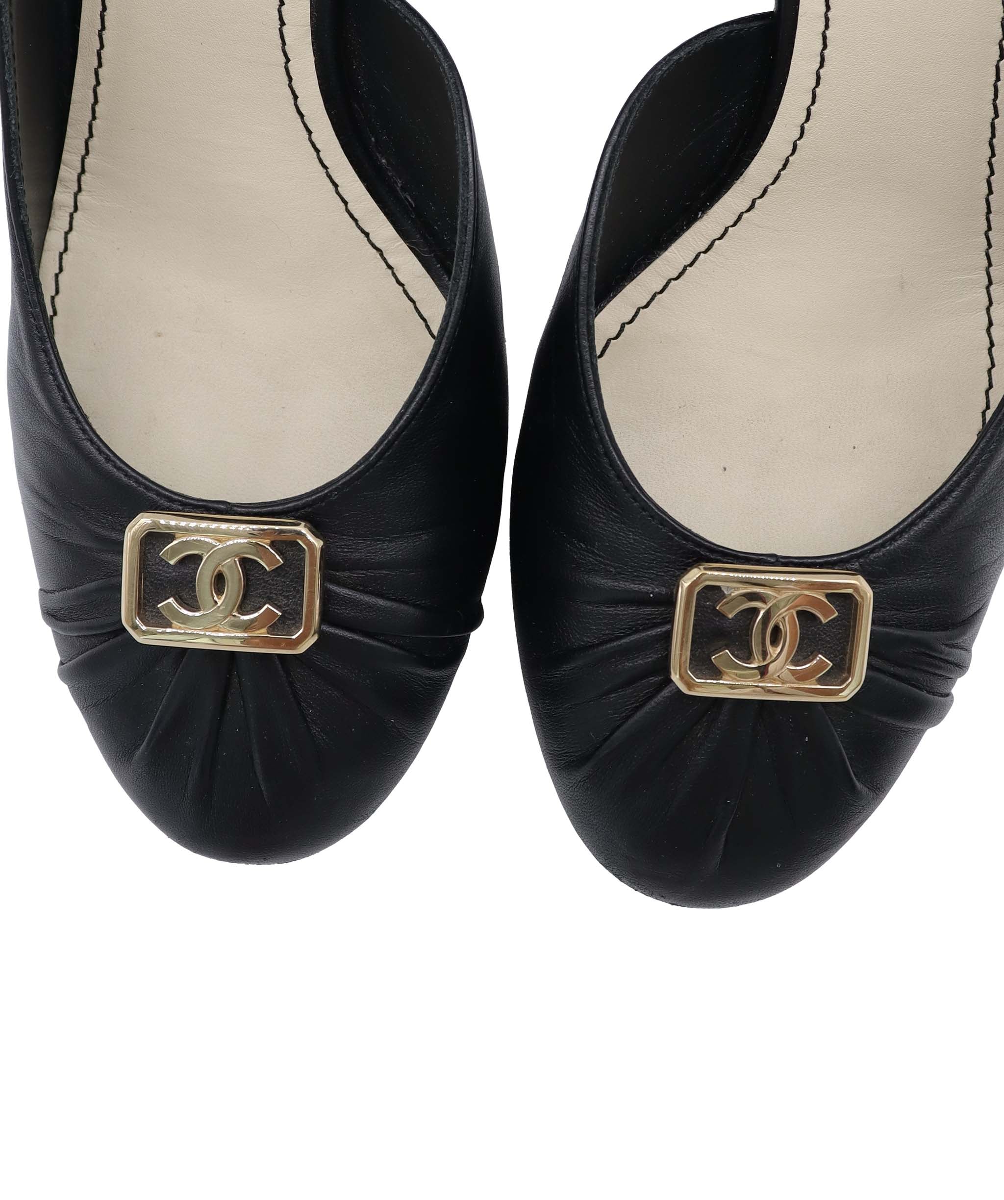CHANEL CC D'ORSAY PUMPS BLACK SIZE 38 ASC7293
