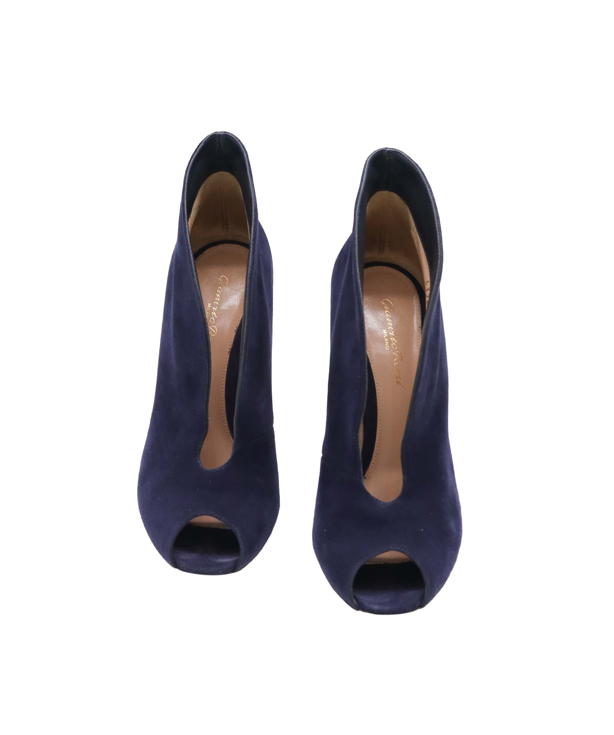 GIANVITO ROSSI PEEP-TOE BLUE SUEDE SIZE 38 1/2 ASC7294