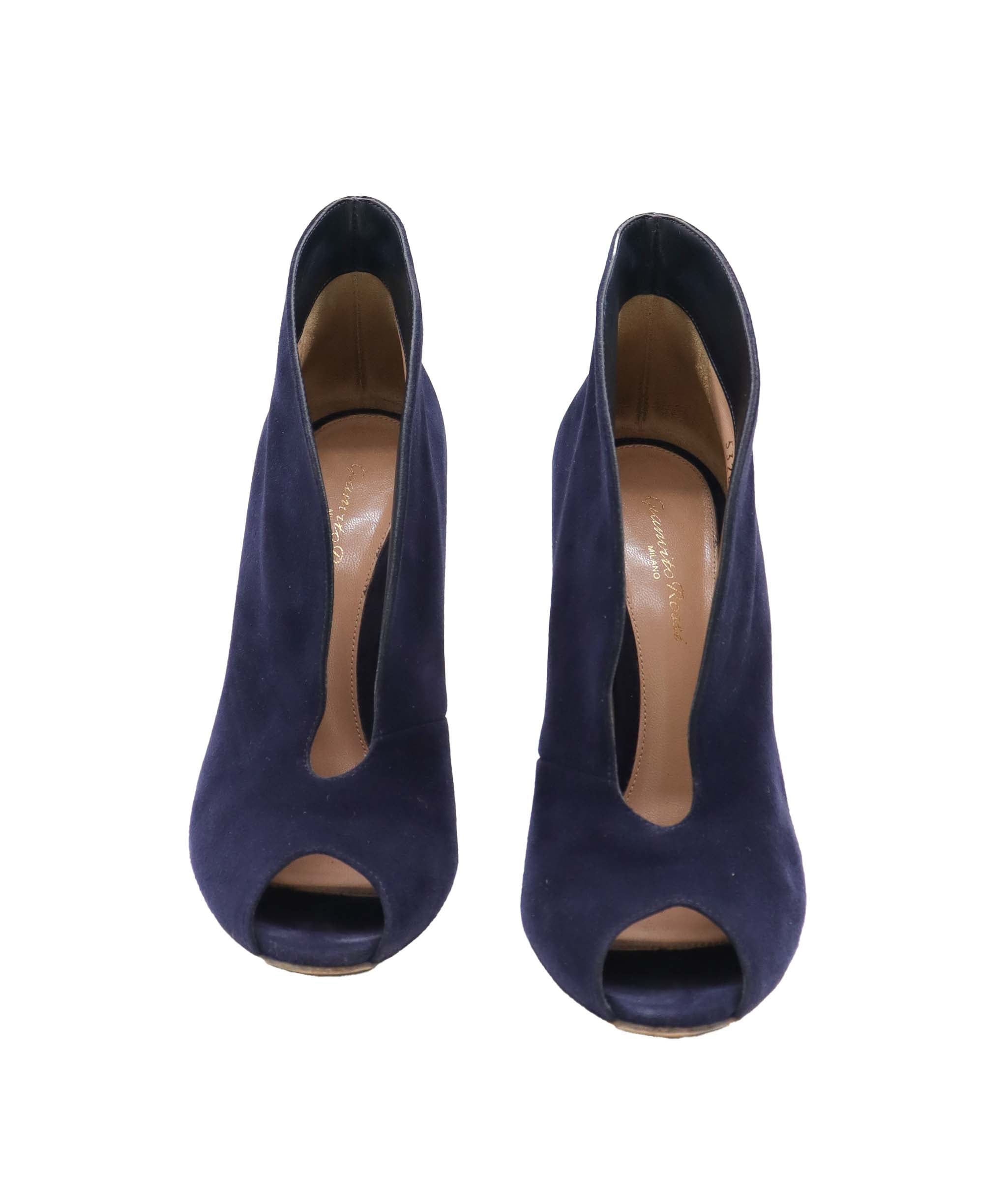 GIANVITO ROSSI PEEP-TOE BLUE SUEDE SIZE 38 1/2 ASC7294