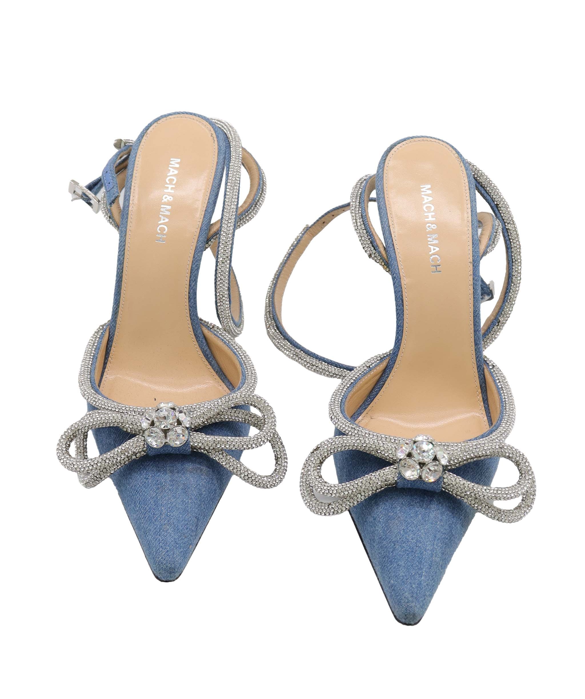 MACH & MACH BLUE DENIM CRYSTAL BOW BLUE DENIM SIZE 39 ASC7298