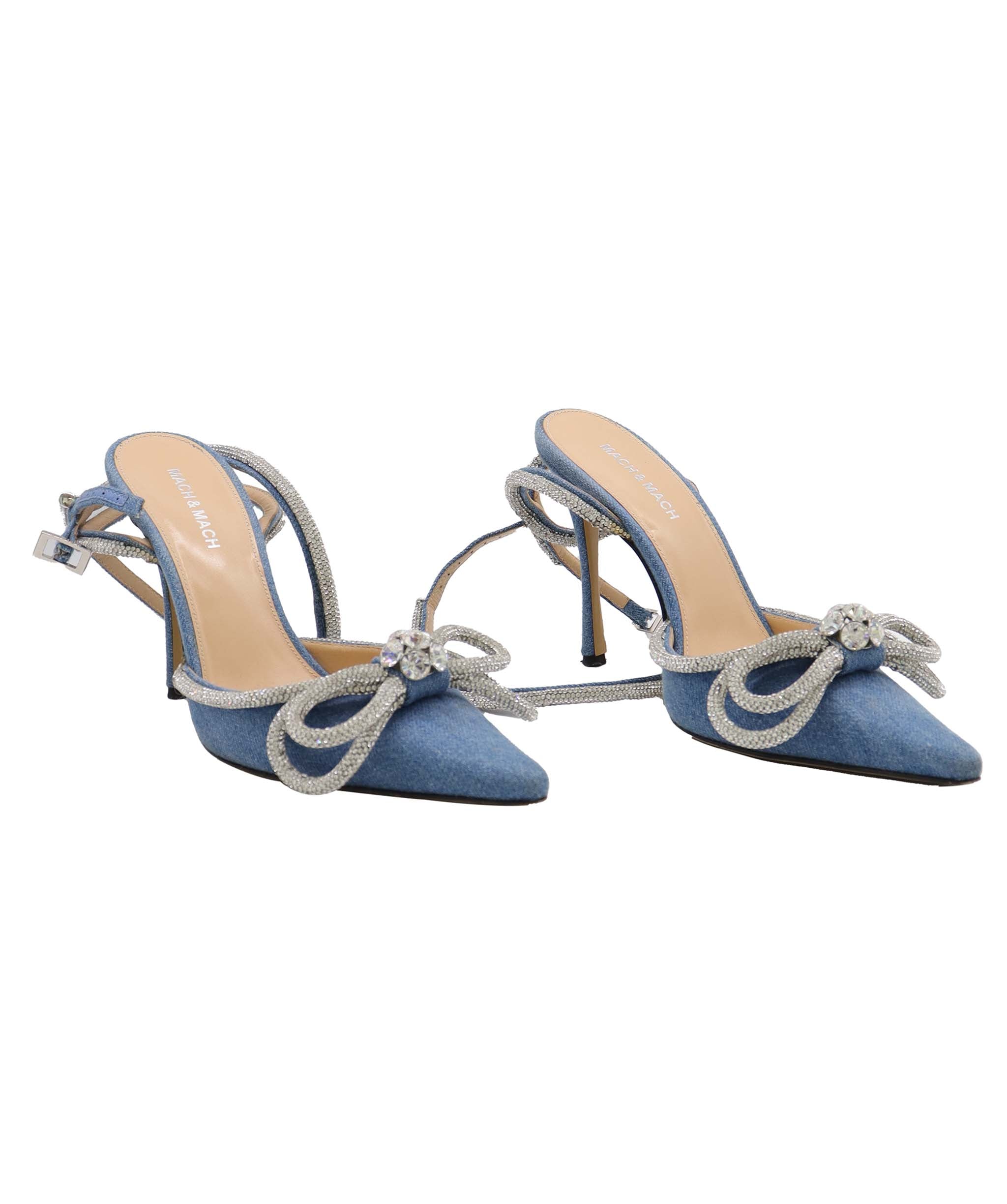 MACH & MACH BLUE DENIM CRYSTAL BOW BLUE DENIM SIZE 39 ASC7298