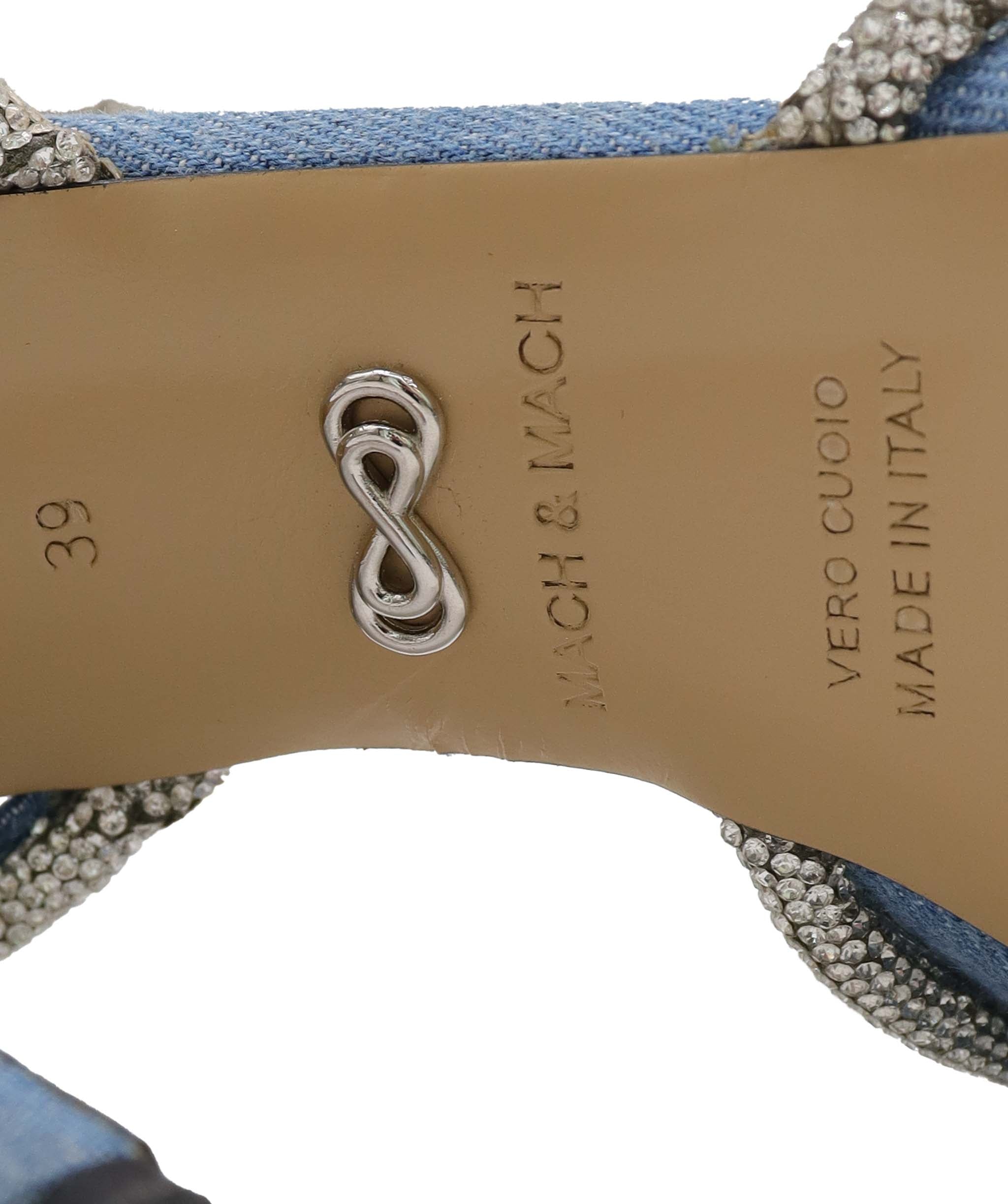 MACH & MACH BLUE DENIM CRYSTAL BOW BLUE DENIM SIZE 39 ASC7298