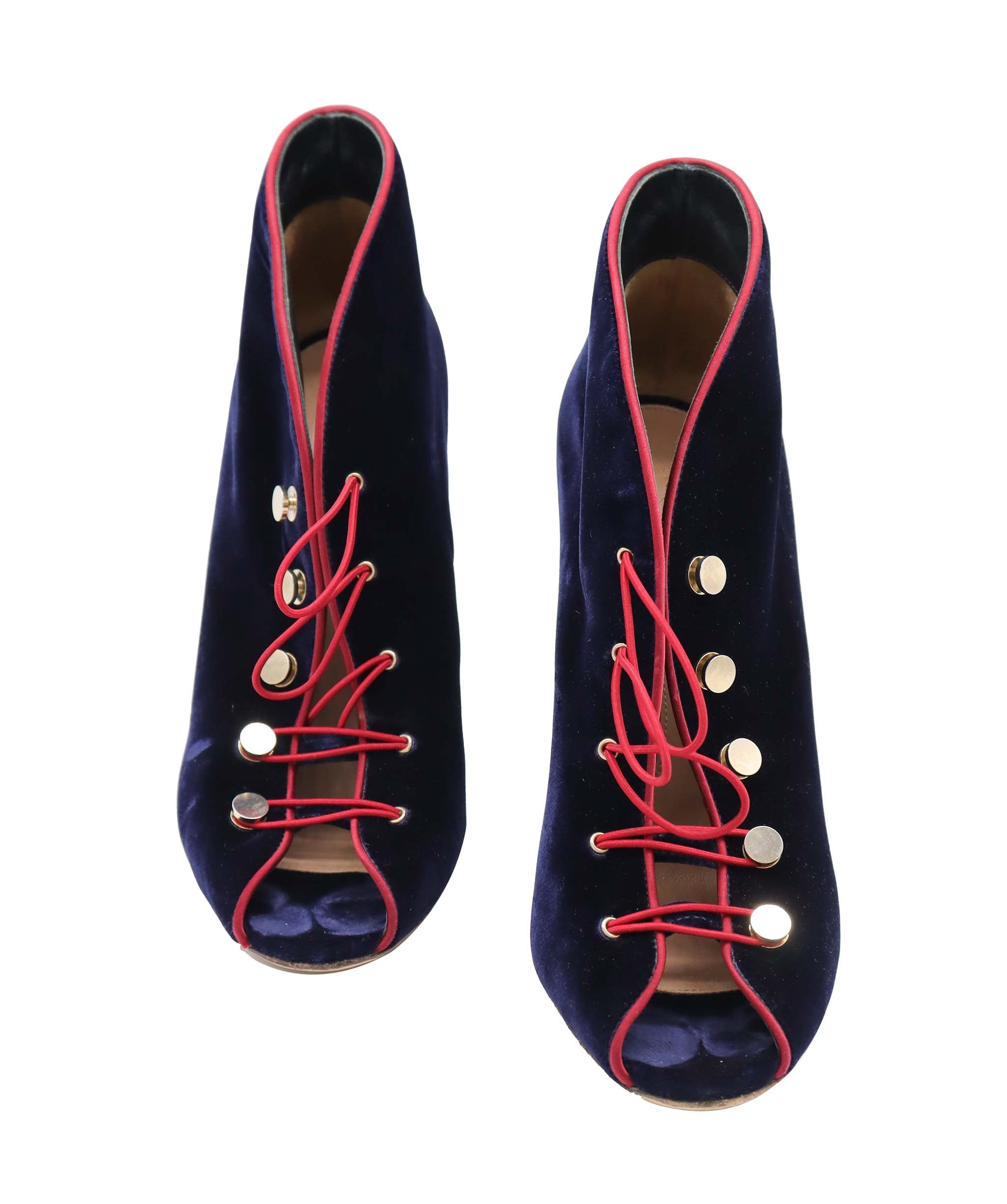 GIANVITO ROSSI MIRAL NAVY BLUE VELVET BOOTS NAVY BLUE - RED SATIN PIPING SIZE 38 1/2 ASC7300