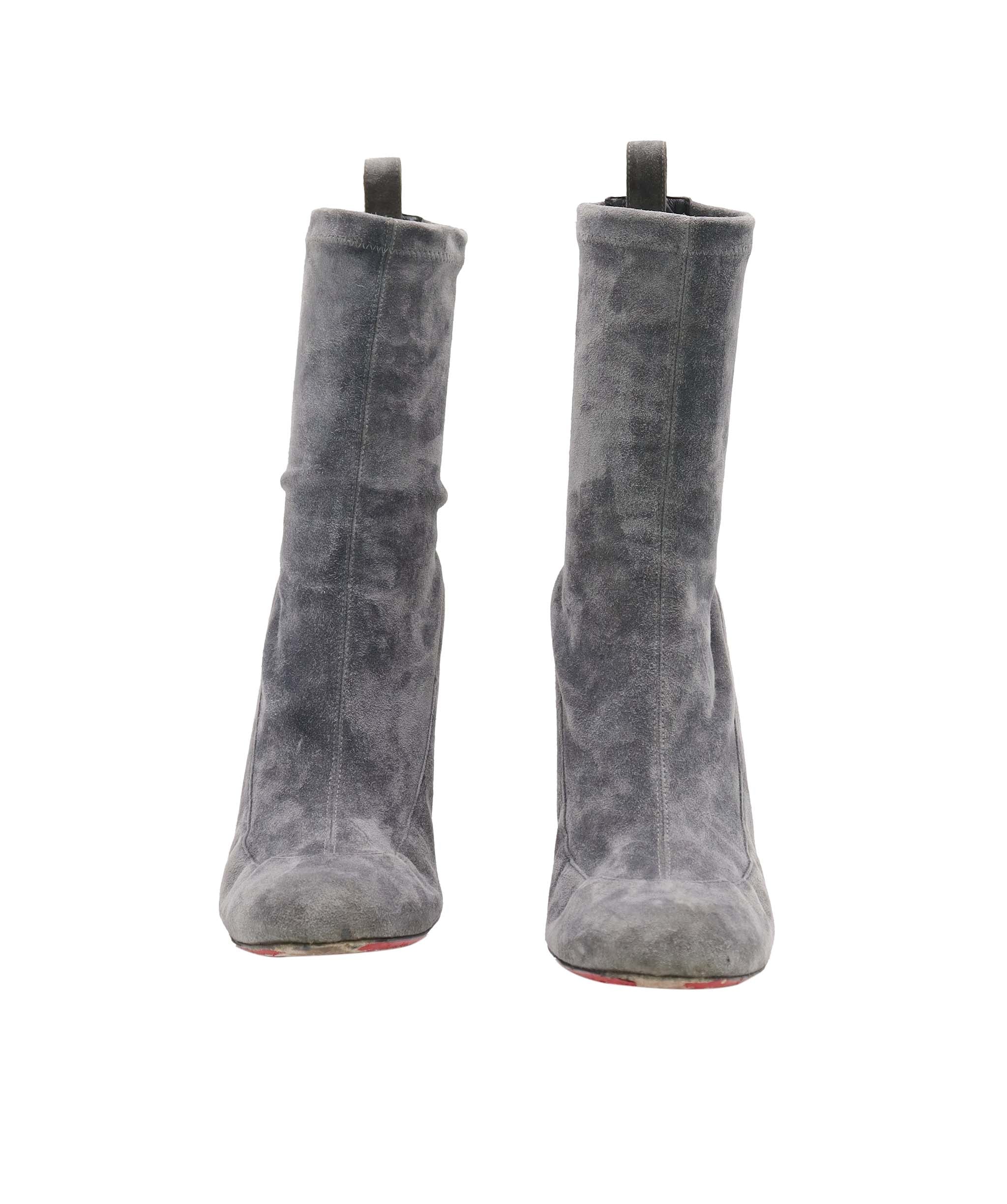 CHRISTIAN LOUBOUTIN STRECHADOXA SUEDE ANKLE BOOTS GRAY SUEDE SIZE 38 1/2 ASC7306