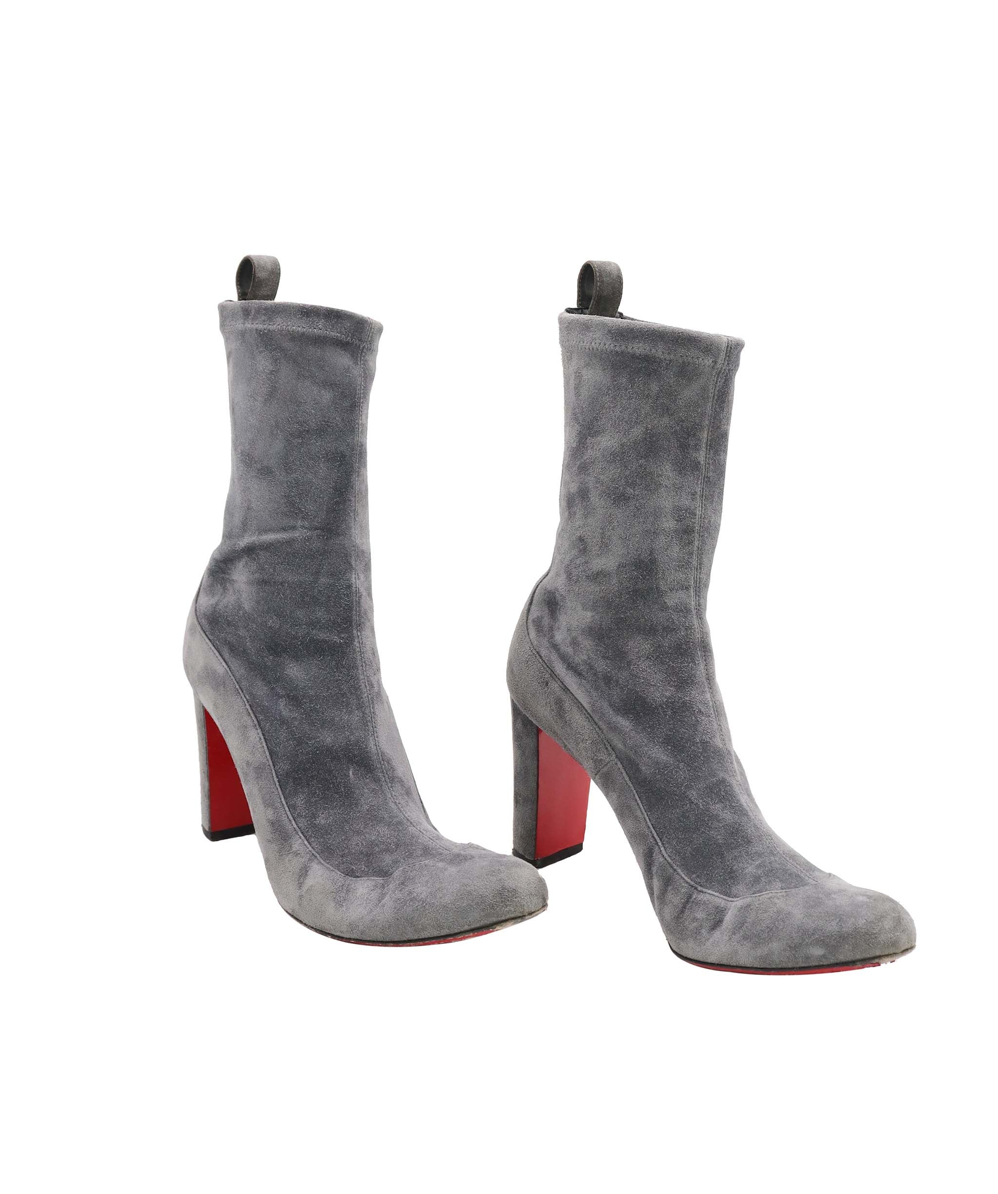 CHRISTIAN LOUBOUTIN STRECHADOXA SUEDE ANKLE BOOTS GRAY SUEDE SIZE 38 1/2 ASC7306