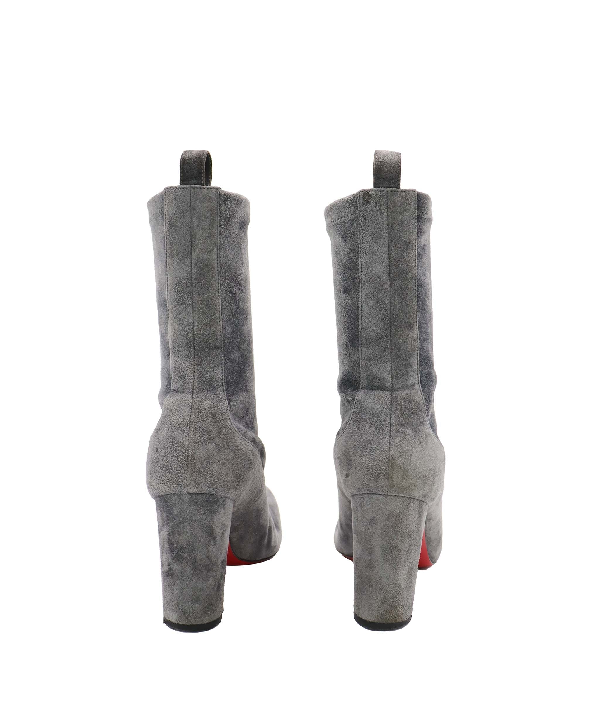 CHRISTIAN LOUBOUTIN STRECHADOXA SUEDE ANKLE BOOTS GRAY SUEDE SIZE 38 1/2 ASC7306