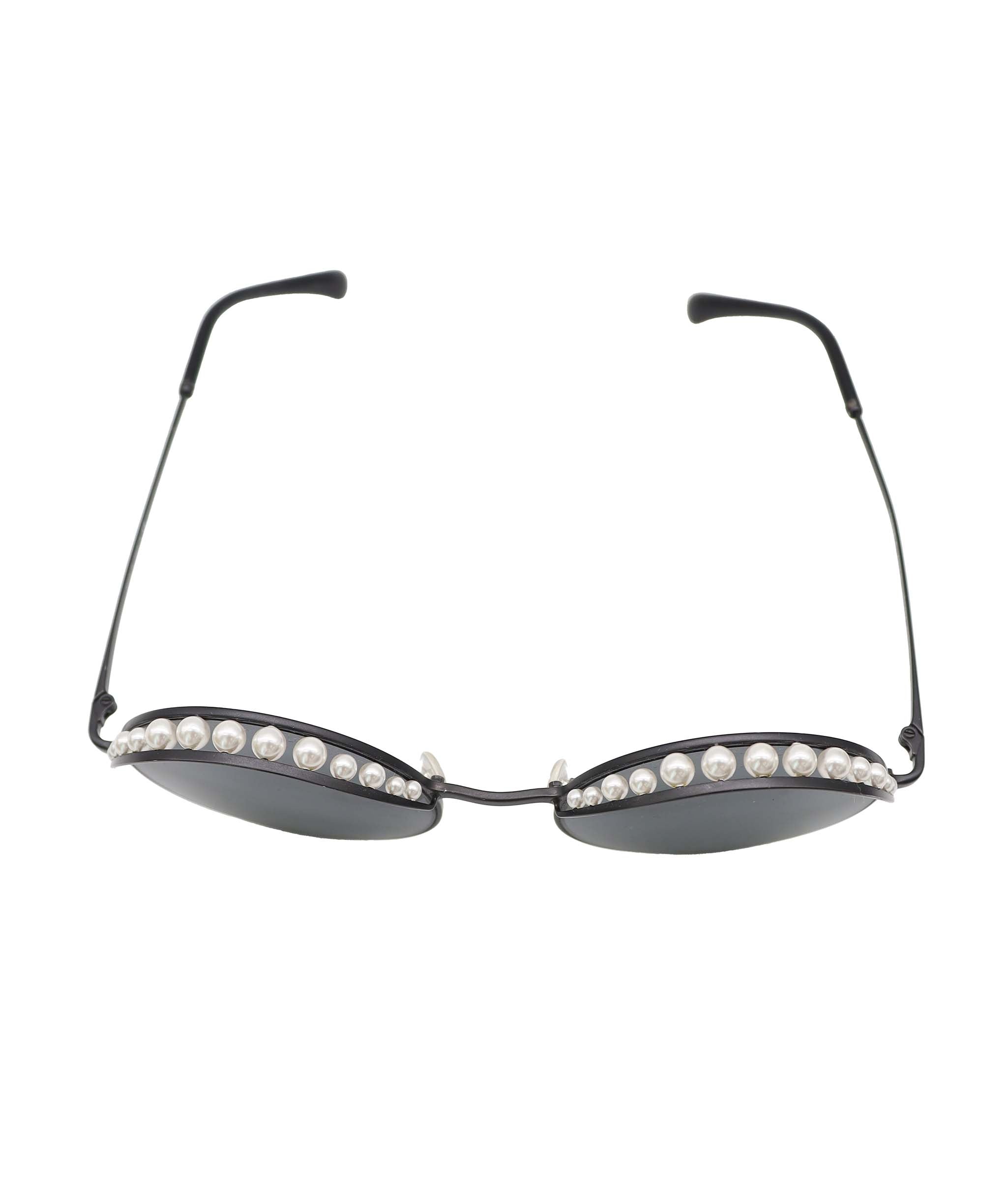 CHANEL PEARL EMBELLISHED ROUND BLACK BLACK ASC7309