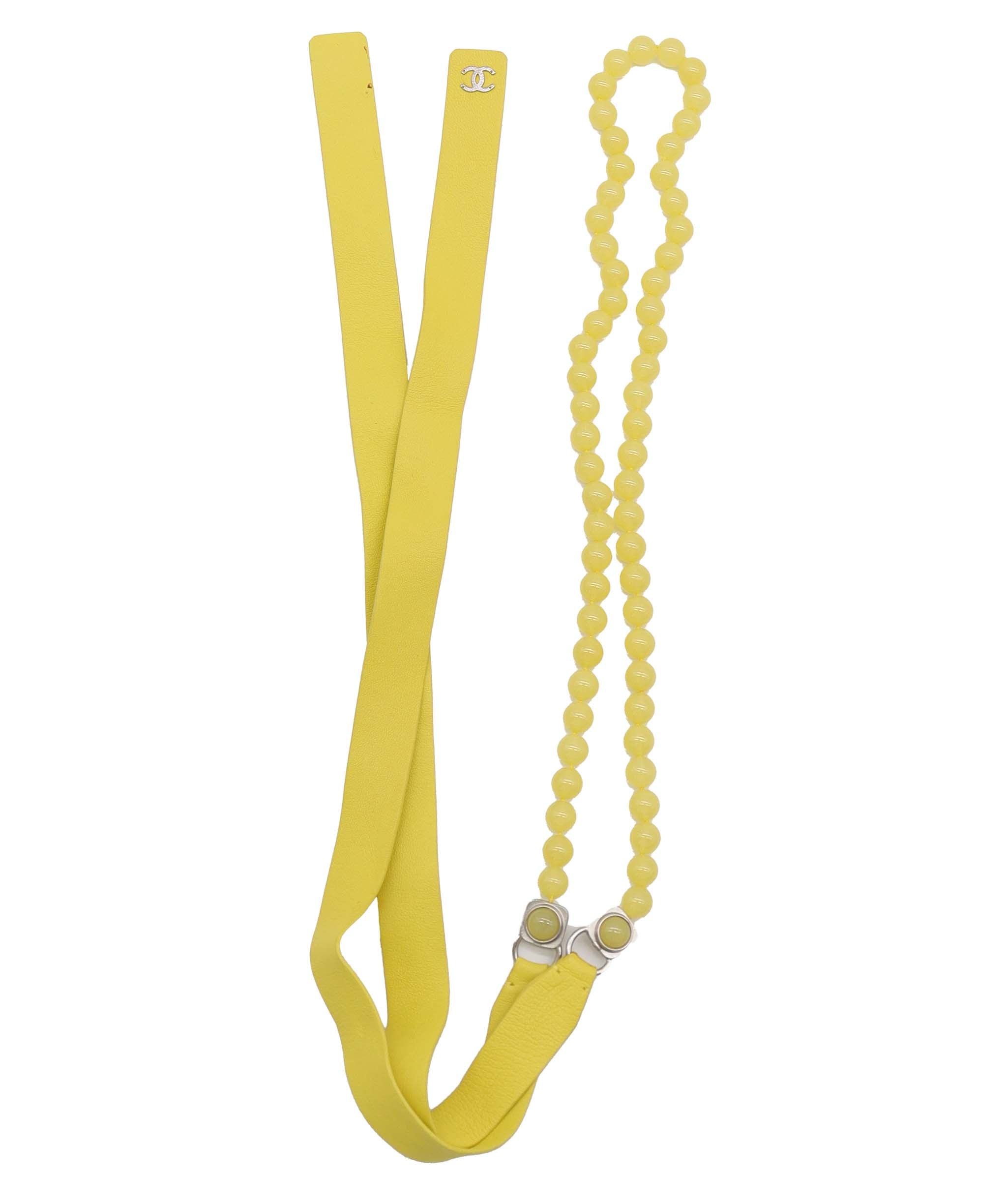 CHANEL LEATHER PEARL BELT YELLOW YELLOW ASC7313