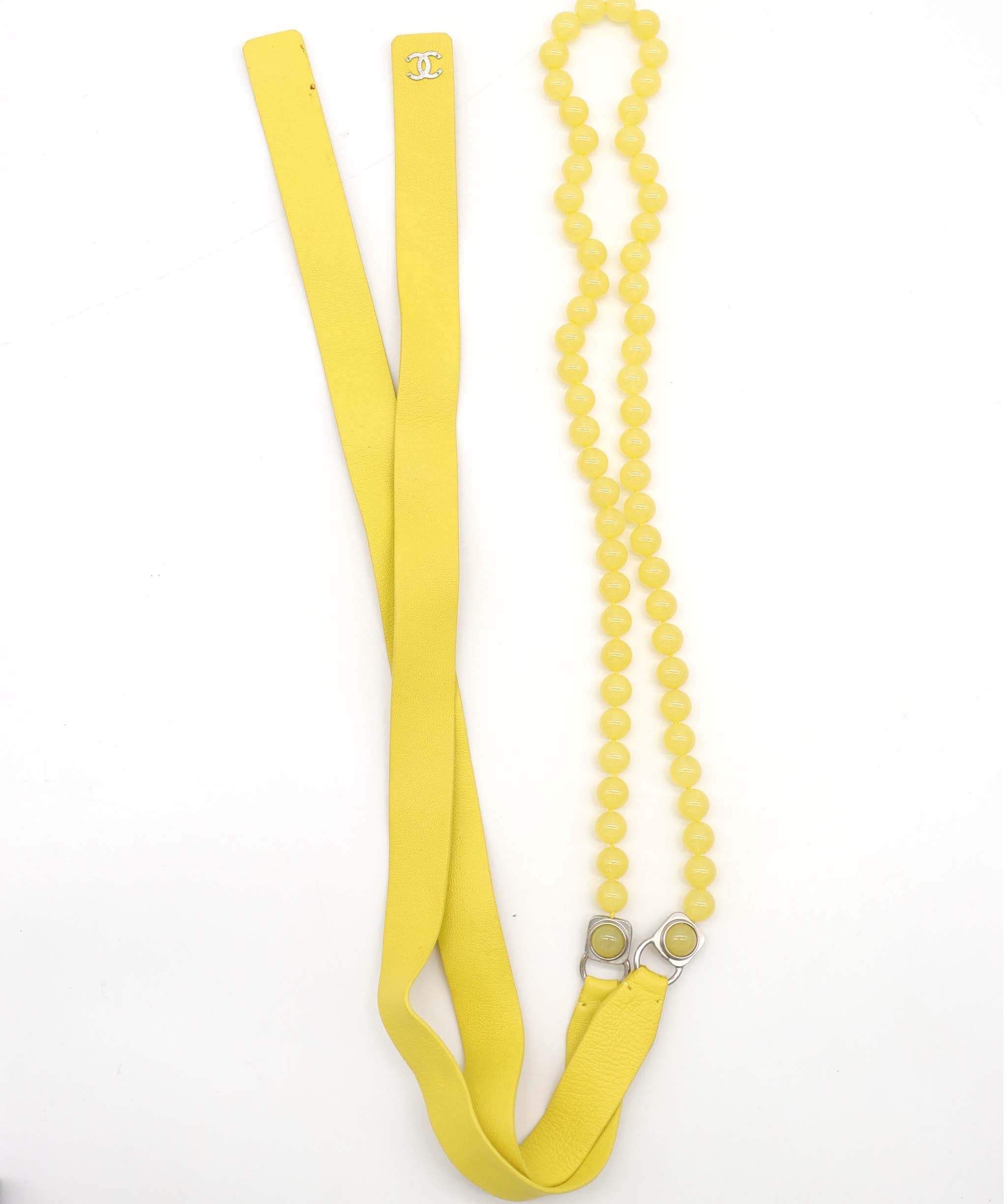 CHANEL LEATHER PEARL BELT YELLOW YELLOW ASC7313
