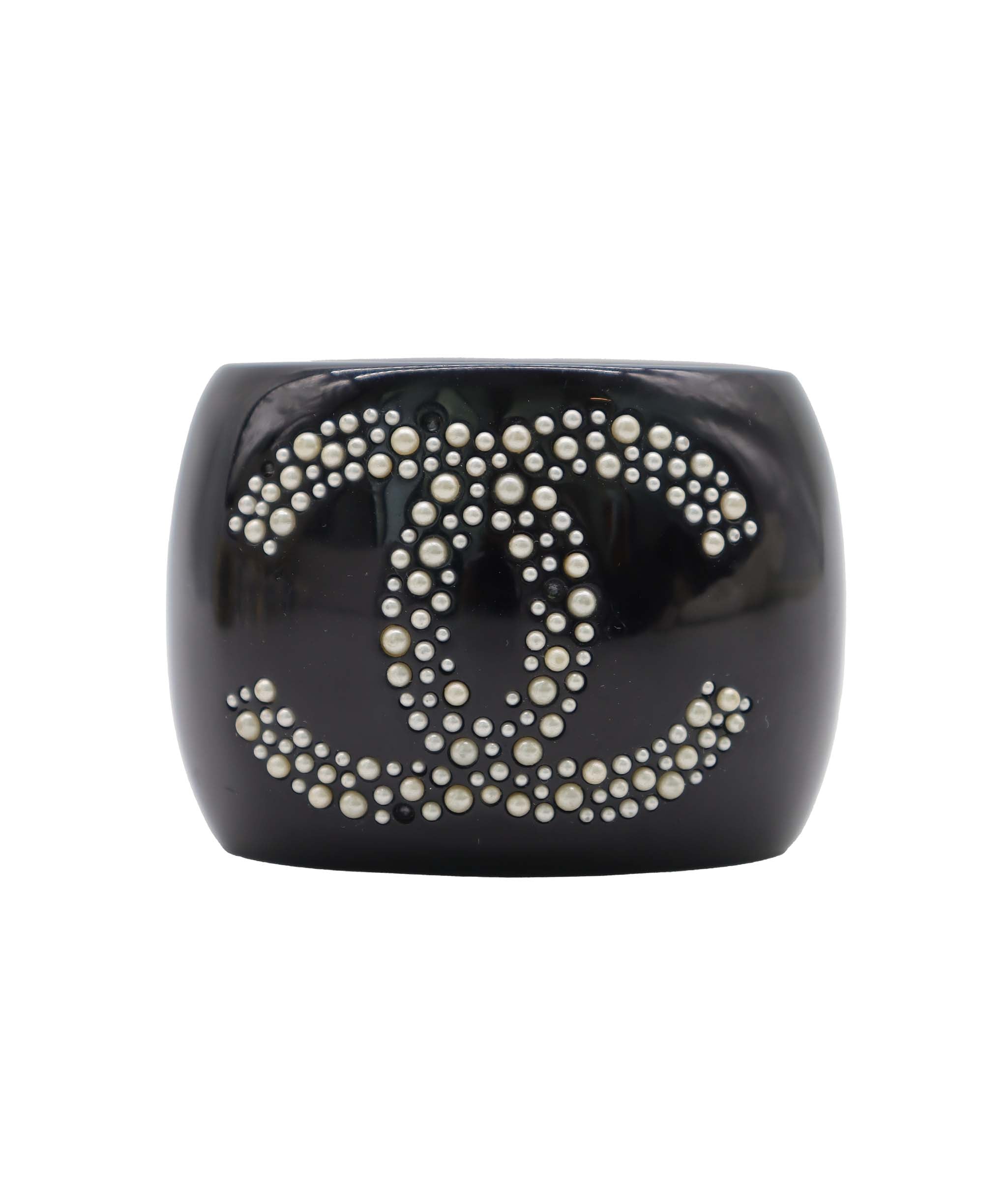 CHANEL BLACK RESIN CC CUFF BRACELET BLACK ASC7322