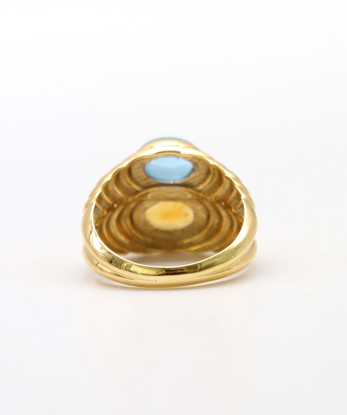 18K Yellow Gold 2ct Blue Topaz & 2ct Citrine Bypass Cocktail Ring