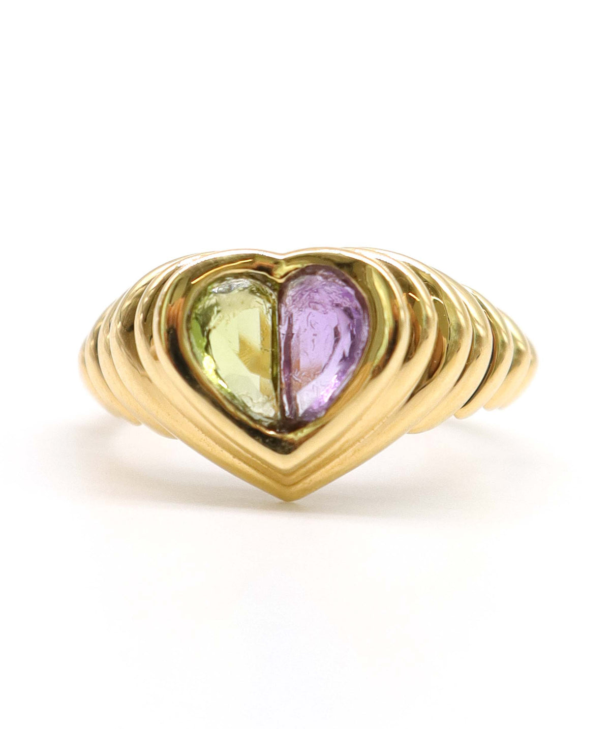 18K Yellow Gold , 1.6ct Amethyst & Peridot Heart Ring DXBS6775