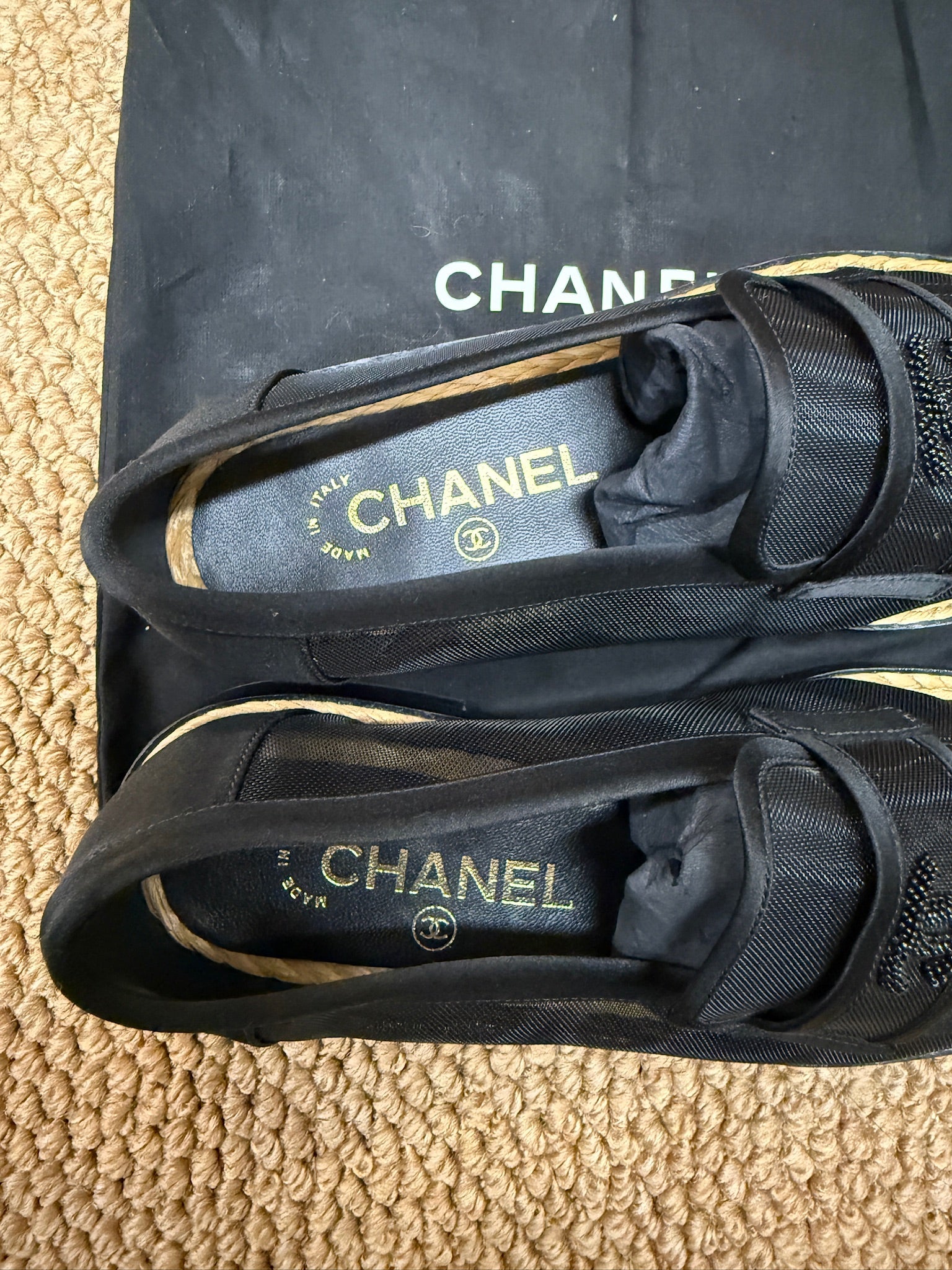 EU36.5-Chanel Black Mesh CC Loafers – NEW