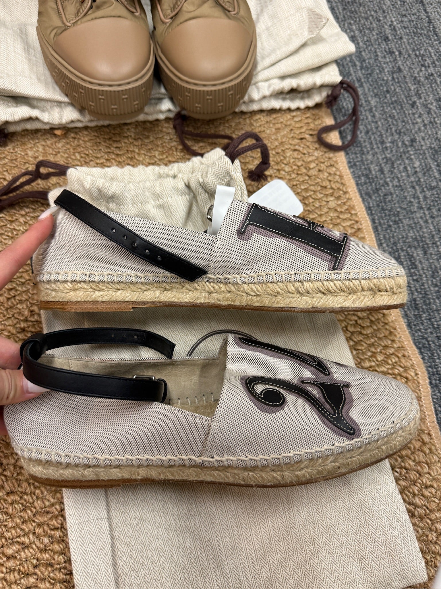 EU37 - Hermès Logo Canvas Espadrilles with Ankle Strap – NEW