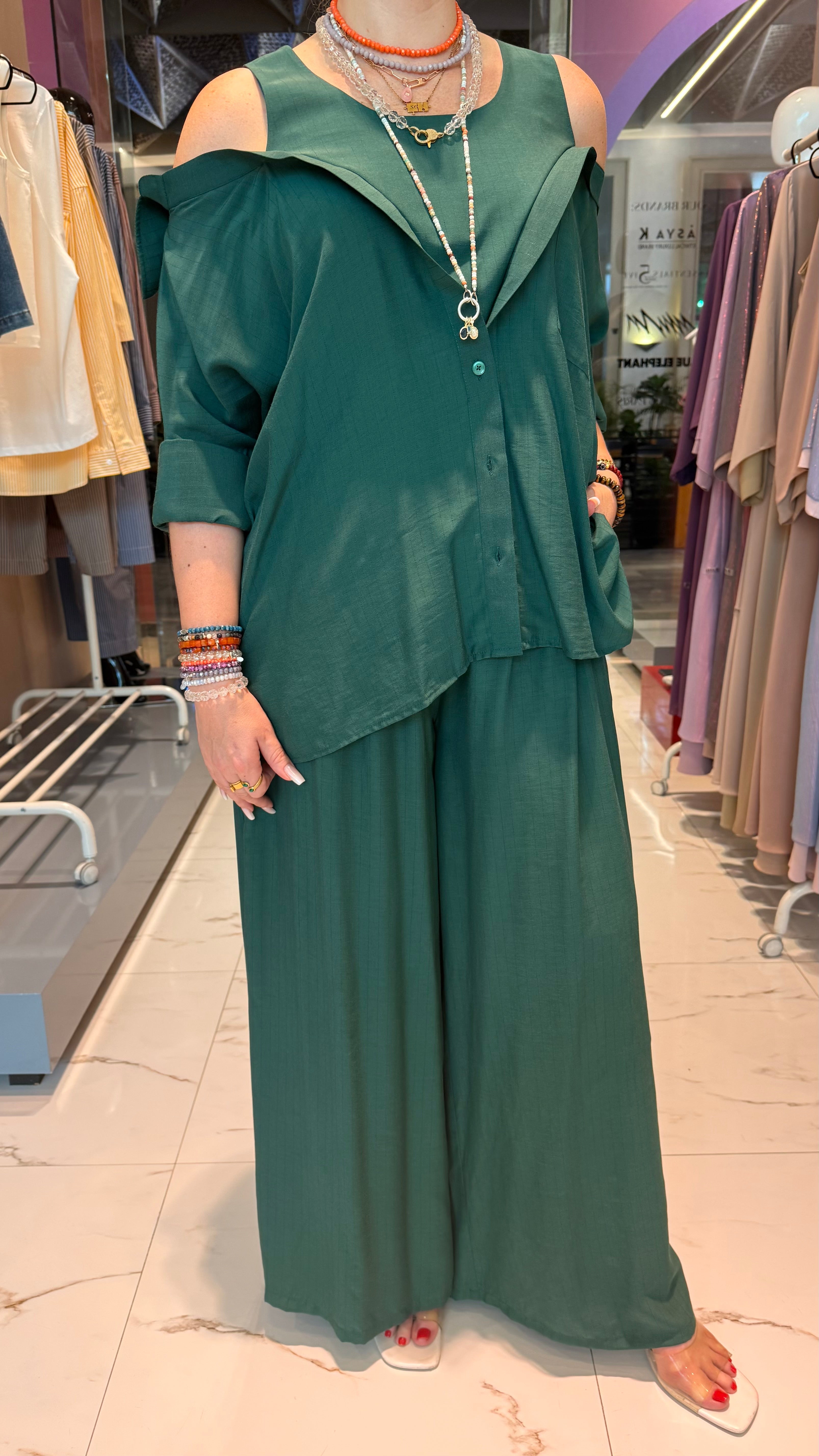 ELASTICATED WAISTLINE WIDE LEG TROUSERS (بنطلون) "LINMU"