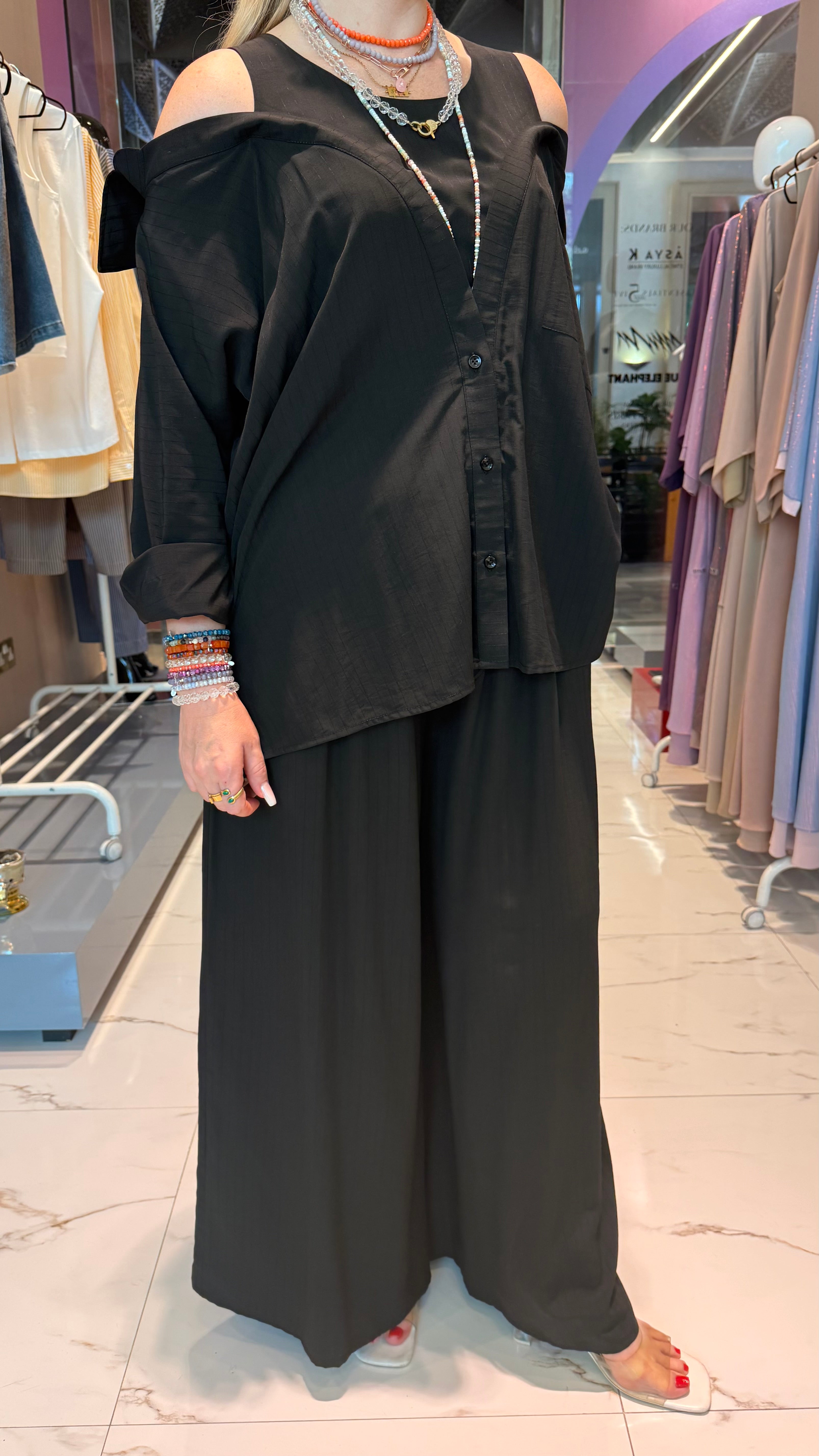 ELASTICATED WAISTLINE WIDE LEG TROUSERS (بنطلون) "LINMU"