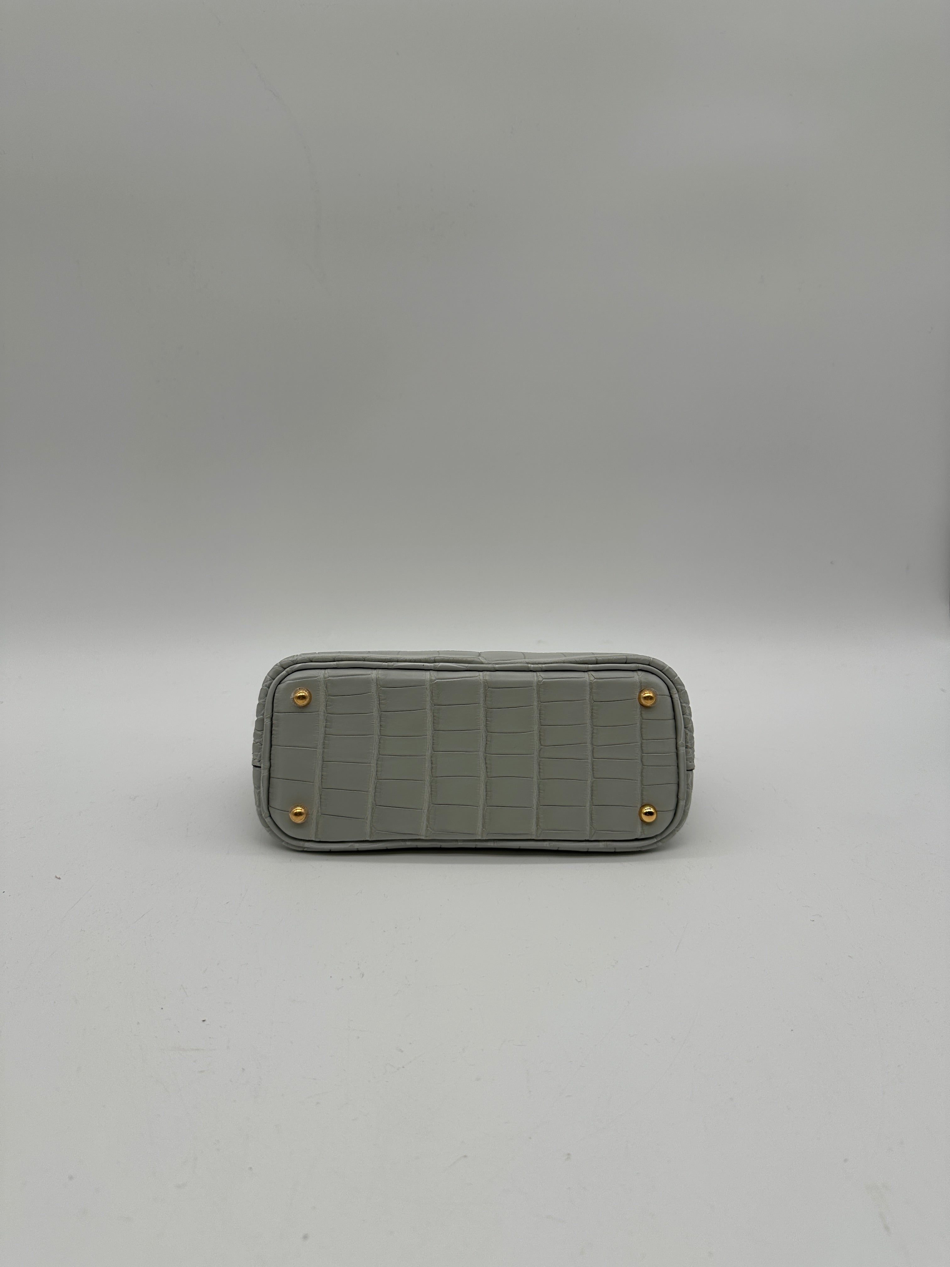Hermès Mini Bolide Gris Neve Matte Alligator Gold Hardware