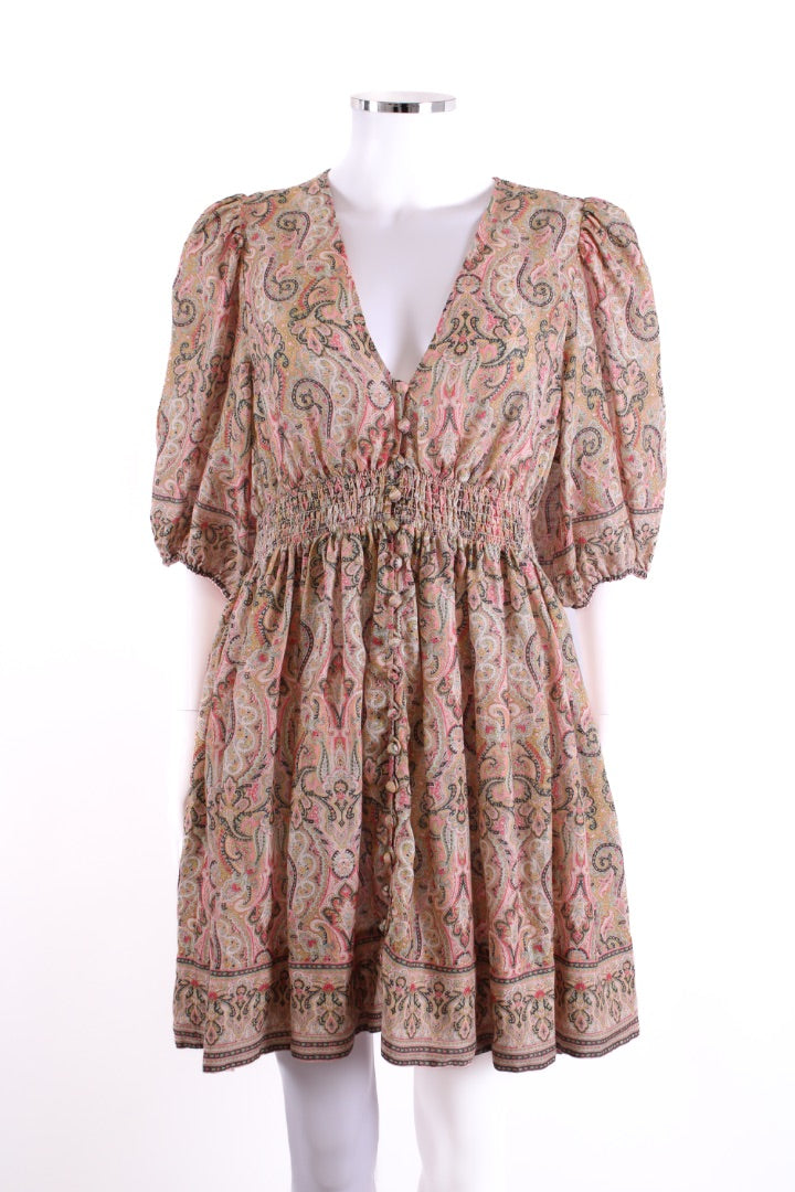 Zimmermann S/S Paisley Print Mini Dress Mustard/ Pink 14