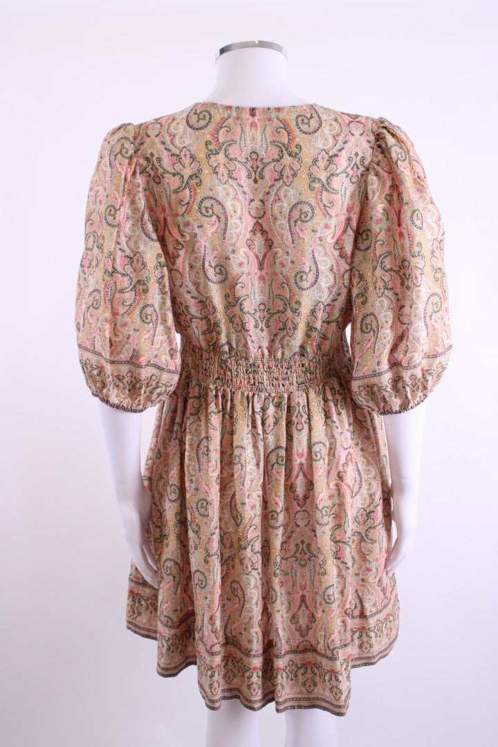 Zimmermann S/S Paisley Print Mini Dress Mustard/ Pink 14