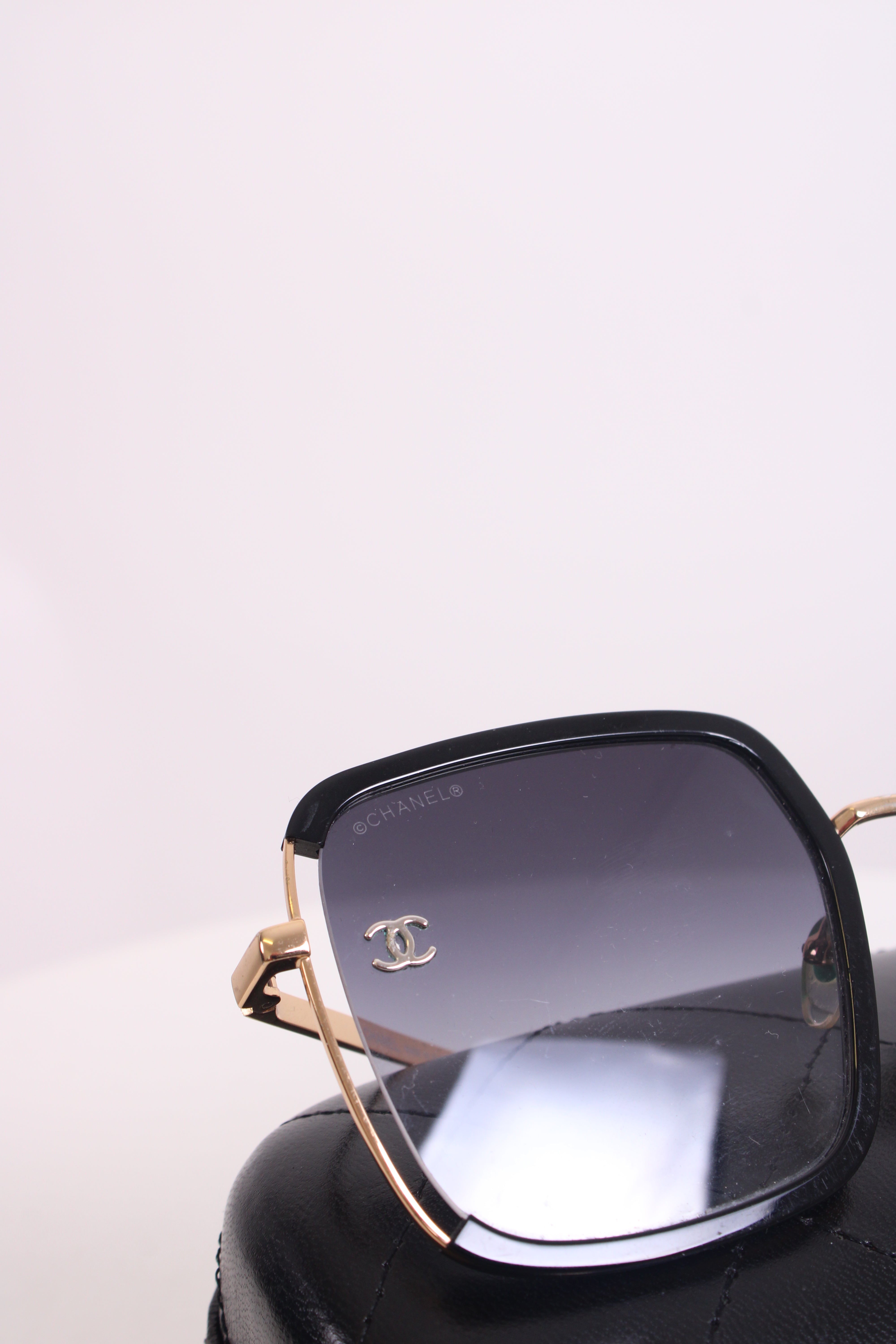 Chanel Square Frame Sunglasses Black/ Gold