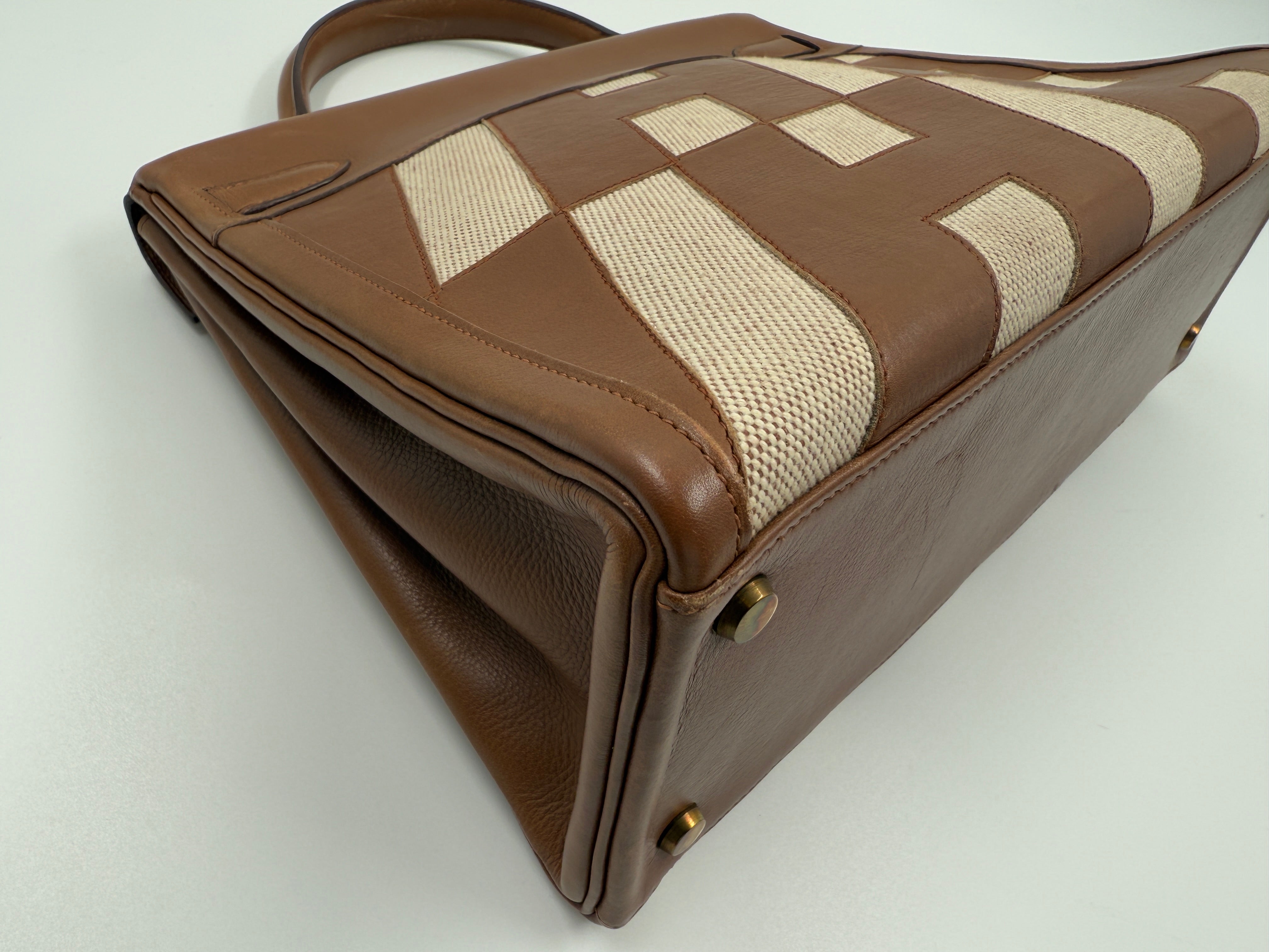 *LONDON LOCATED* VINTAGE HERMÈS KELLY 32CM "ULYSSE" GOLD Gulliver & Toile with Gold Hardware