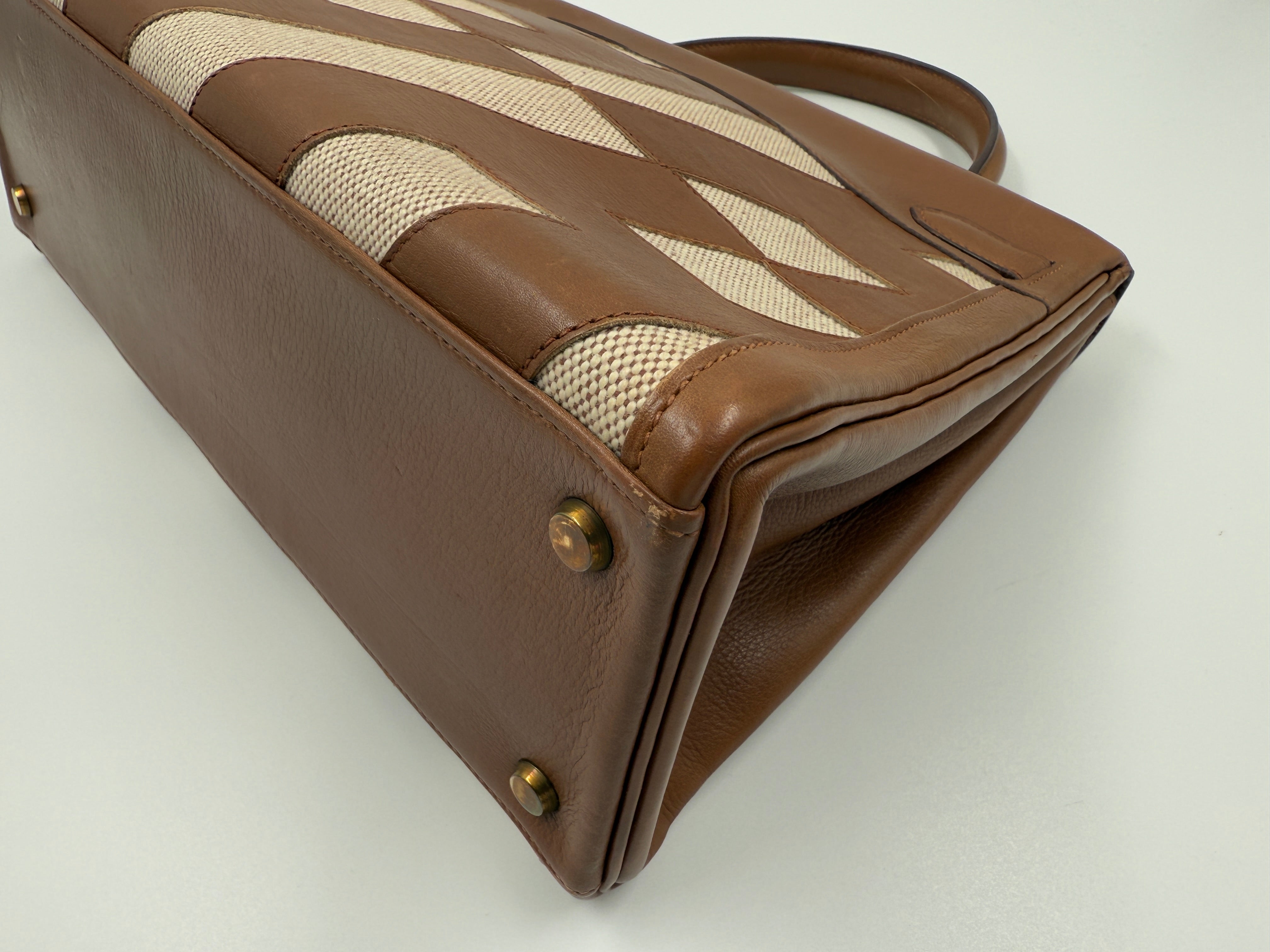 *LONDON LOCATED* VINTAGE HERMÈS KELLY 32CM "ULYSSE" GOLD Gulliver & Toile with Gold Hardware
