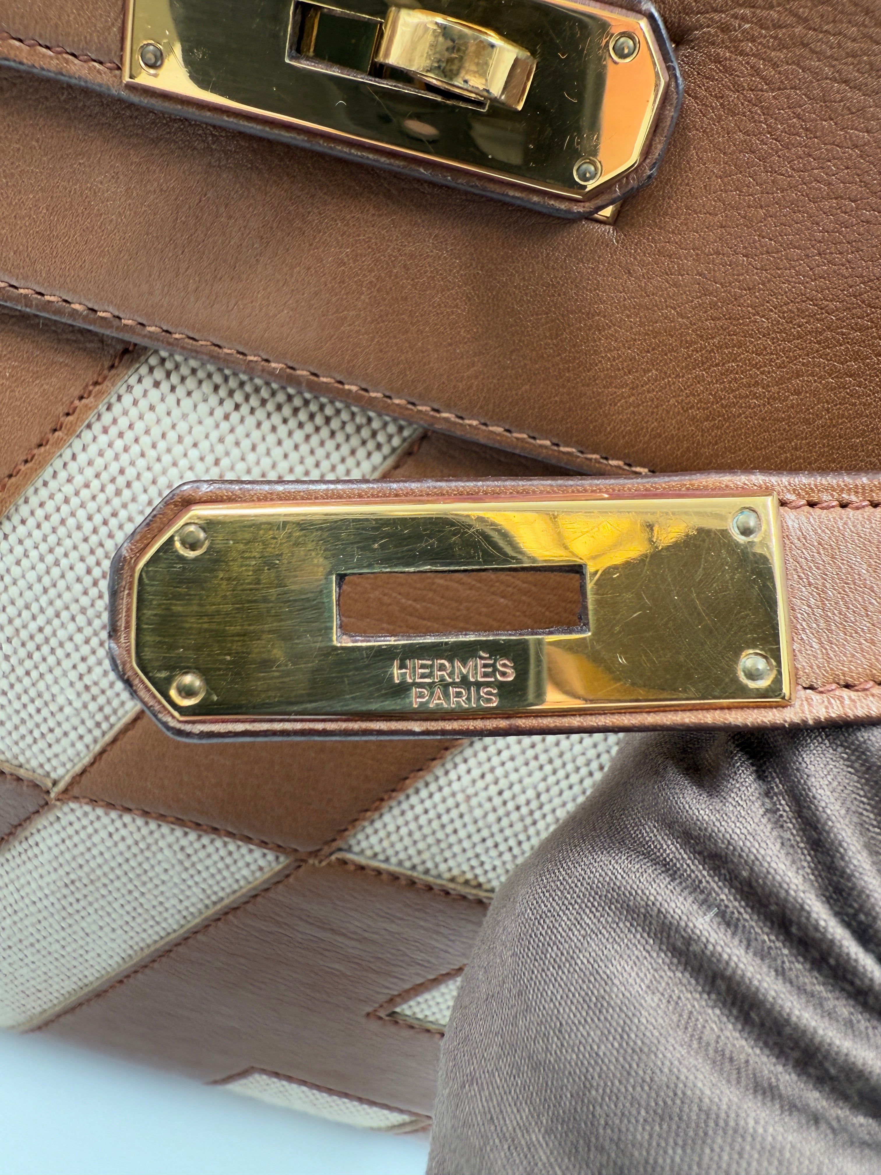 *LONDON LOCATED* VINTAGE HERMÈS KELLY 32CM "ULYSSE" GOLD Gulliver & Toile with Gold Hardware