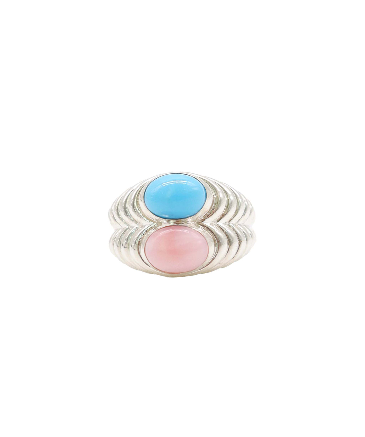 Silver Double Ring Opal Pink and Blue DXBS6774