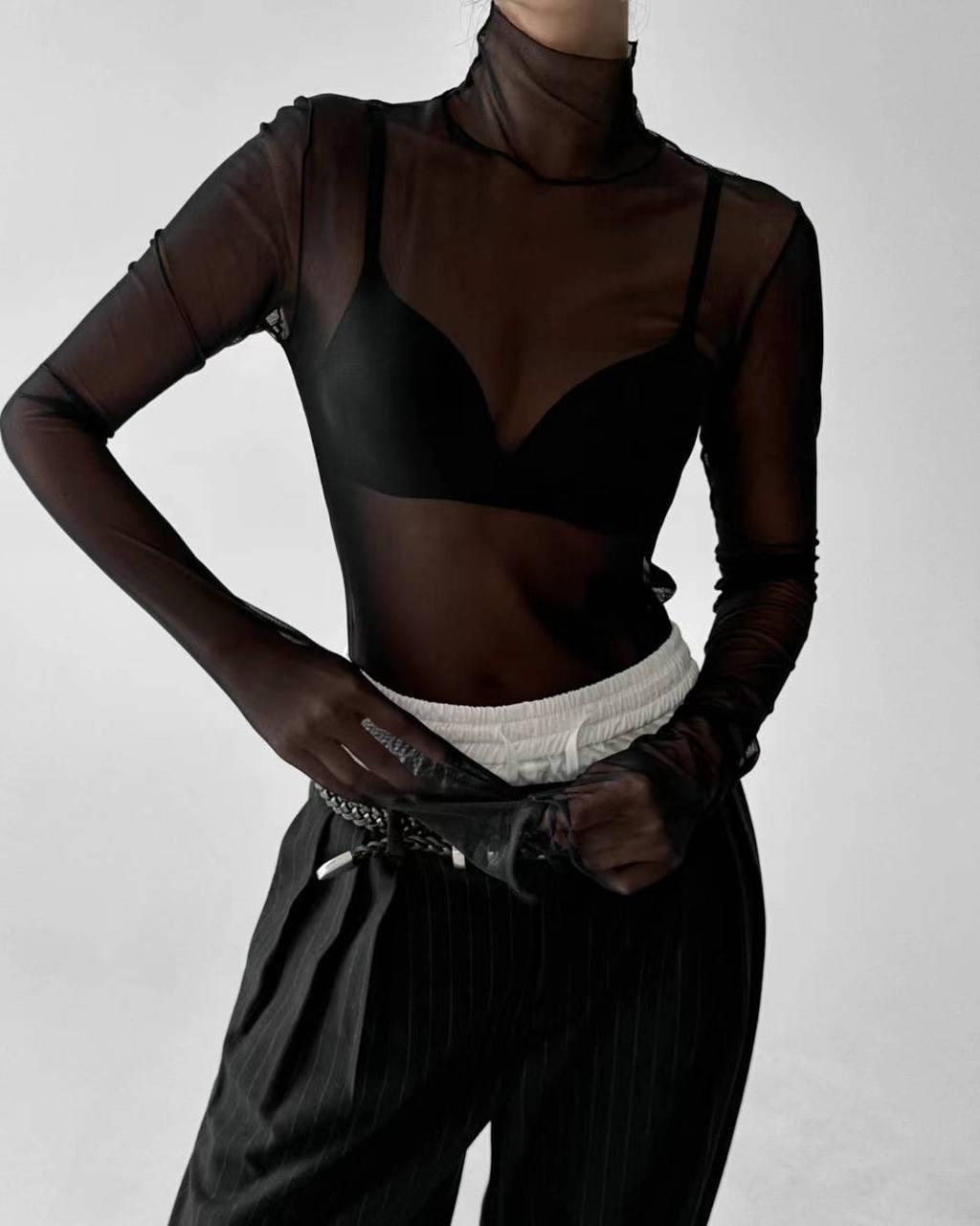 LONG SLEEVES MESH TOP