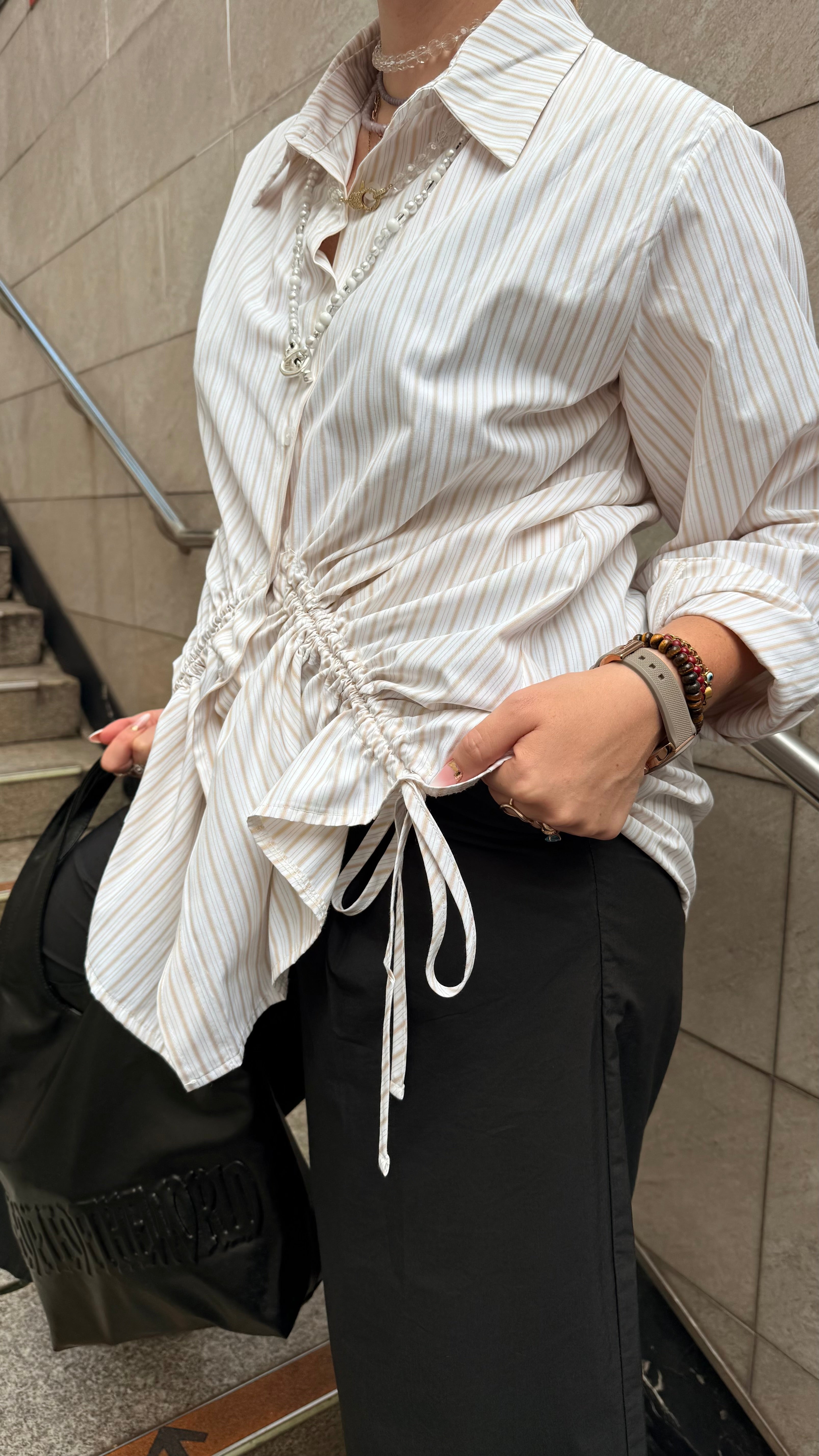 FRONT DRAWSTRING STRIPED SHIRT (قميص) “DU”