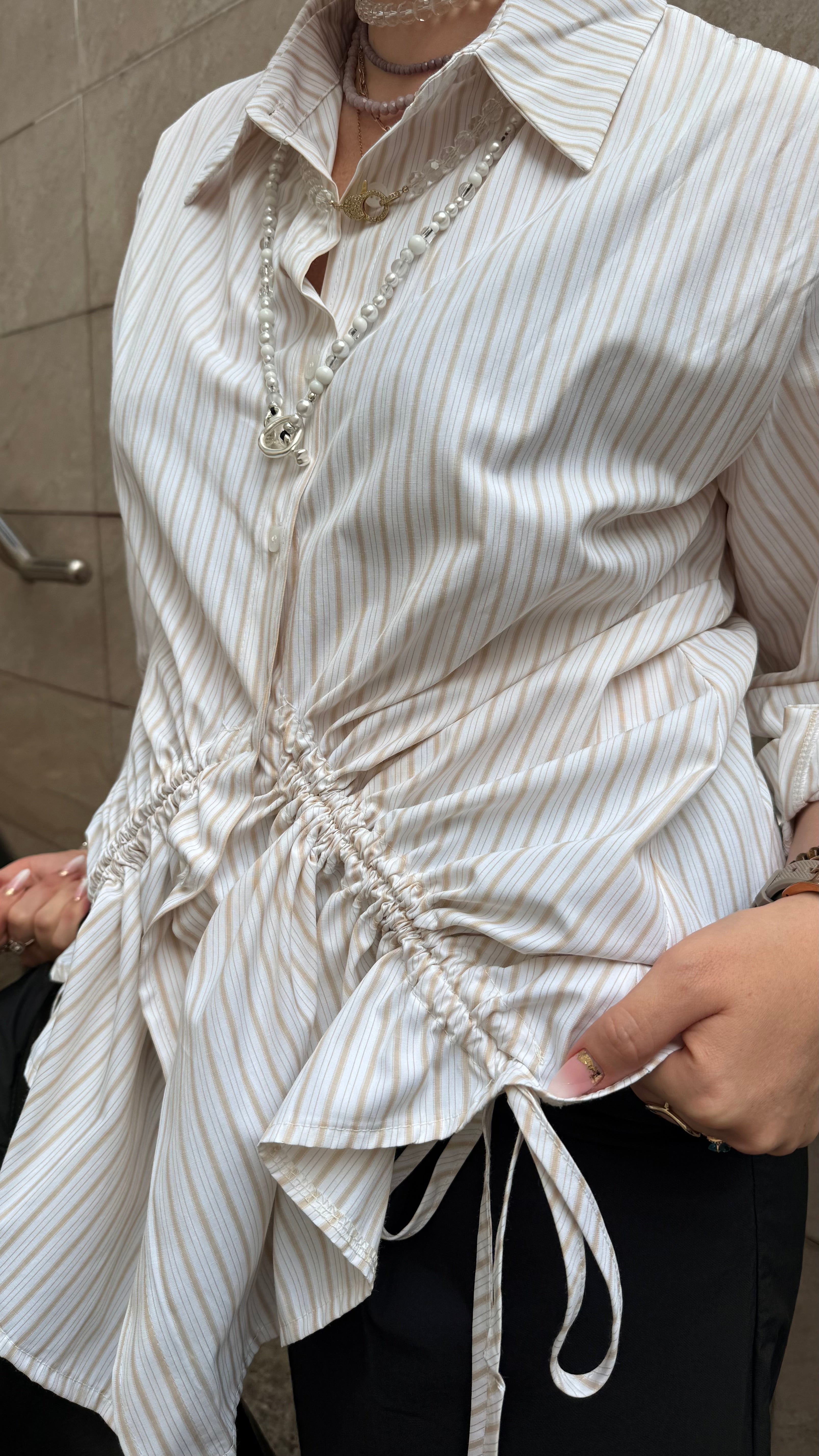 FRONT DRAWSTRING STRIPED SHIRT (قميص) “DU”