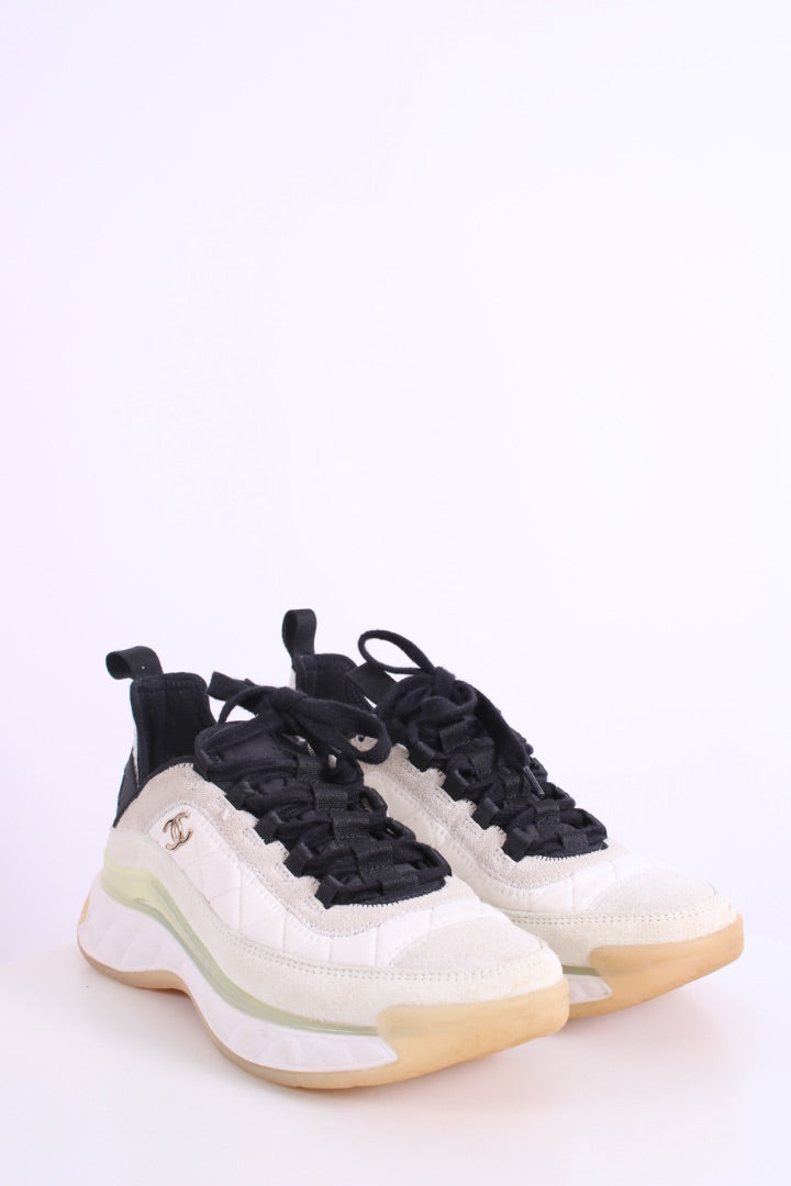 Chanel Suede Trim Trainers Cream/ Grey 39