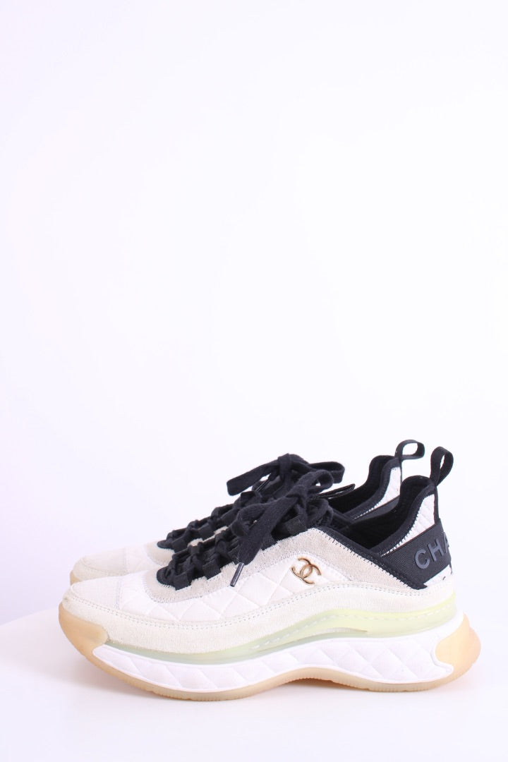Chanel Suede Trim Trainers Cream/ Grey 39