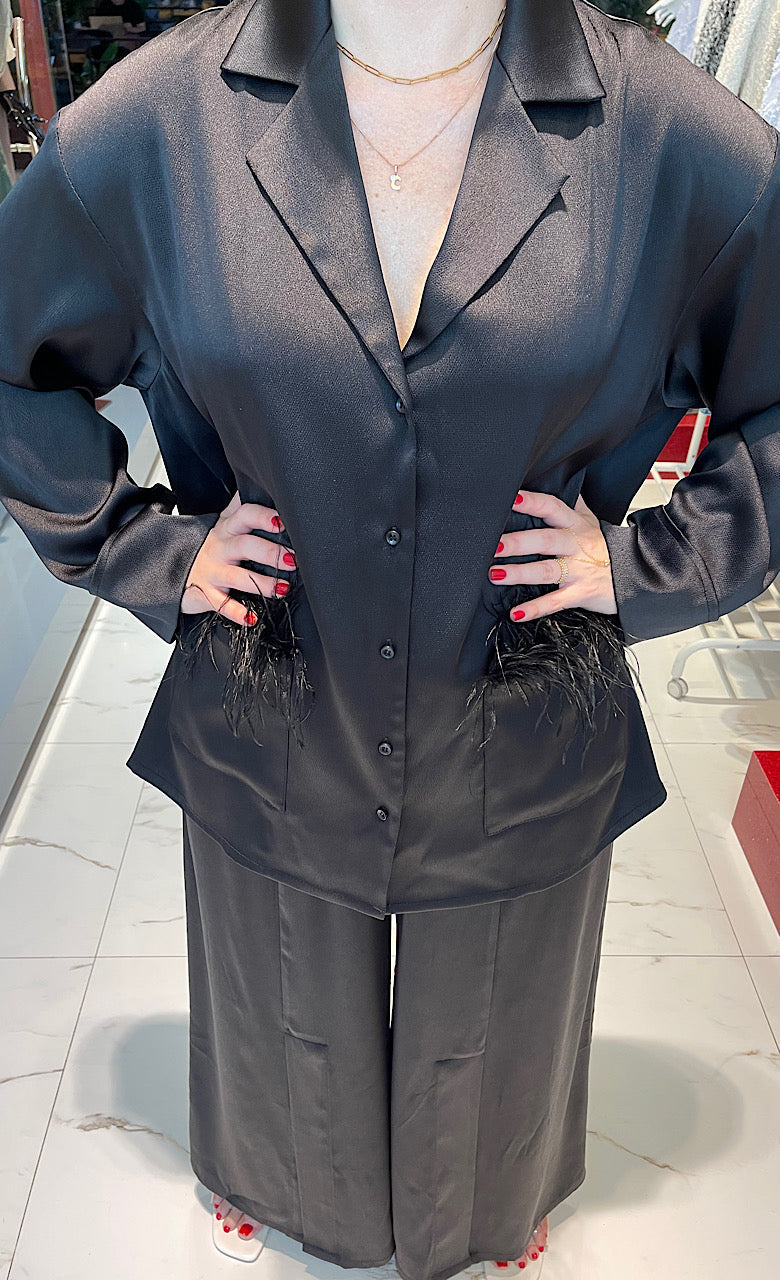 SATIN SET زوج (BLAZER & PANTS قميص وبنطلون) “KAMELIA”