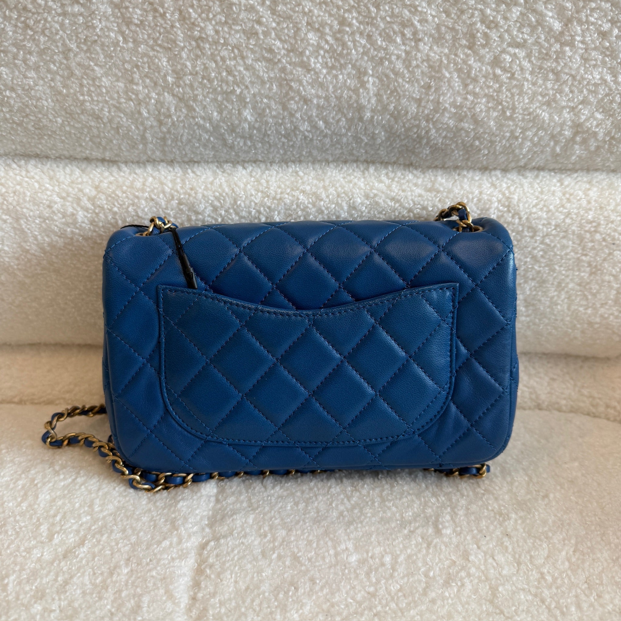 Chanel Blue Mini Rectangular Lambskin Pearl Crush Flap
