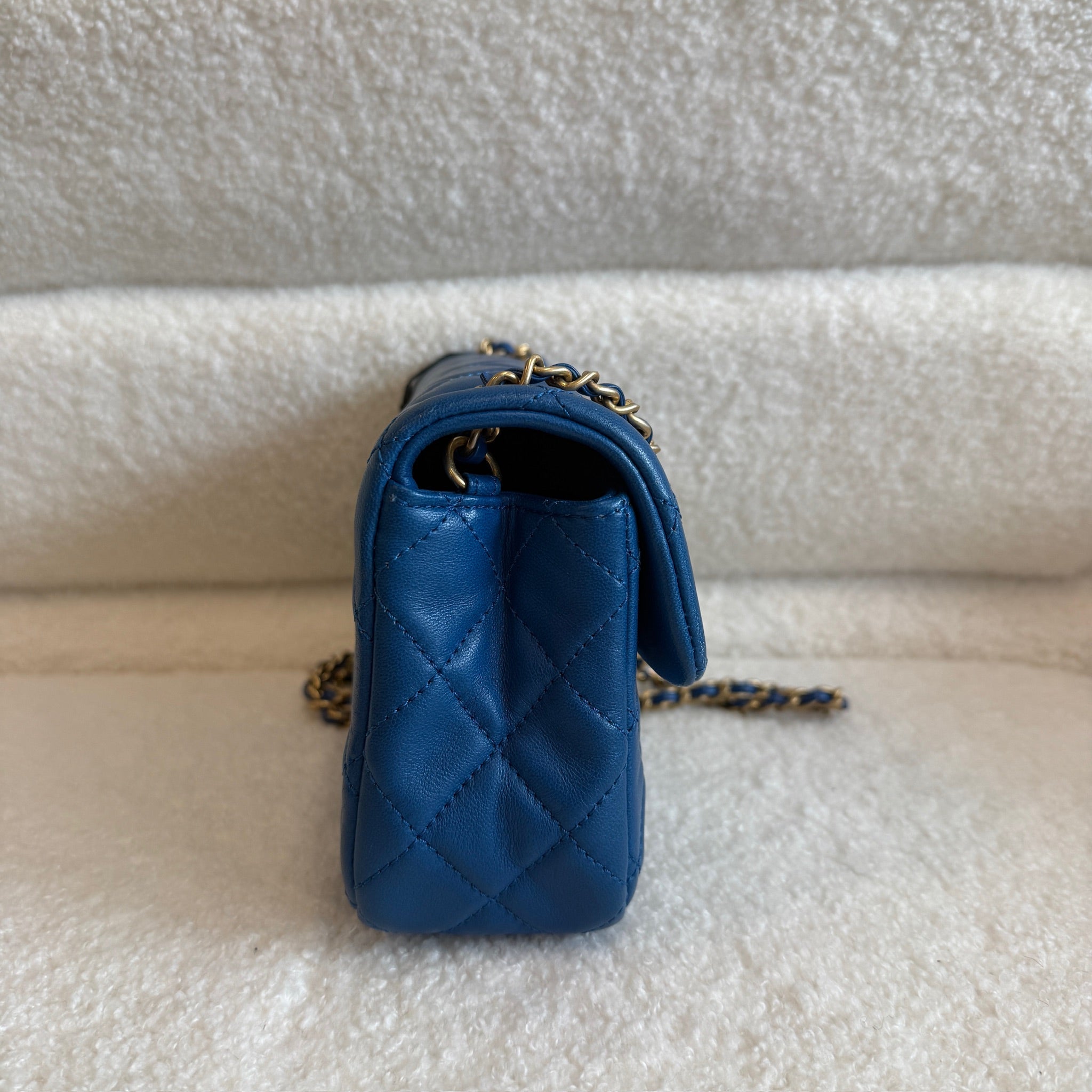Chanel Blue Mini Rectangular Lambskin Pearl Crush Flap