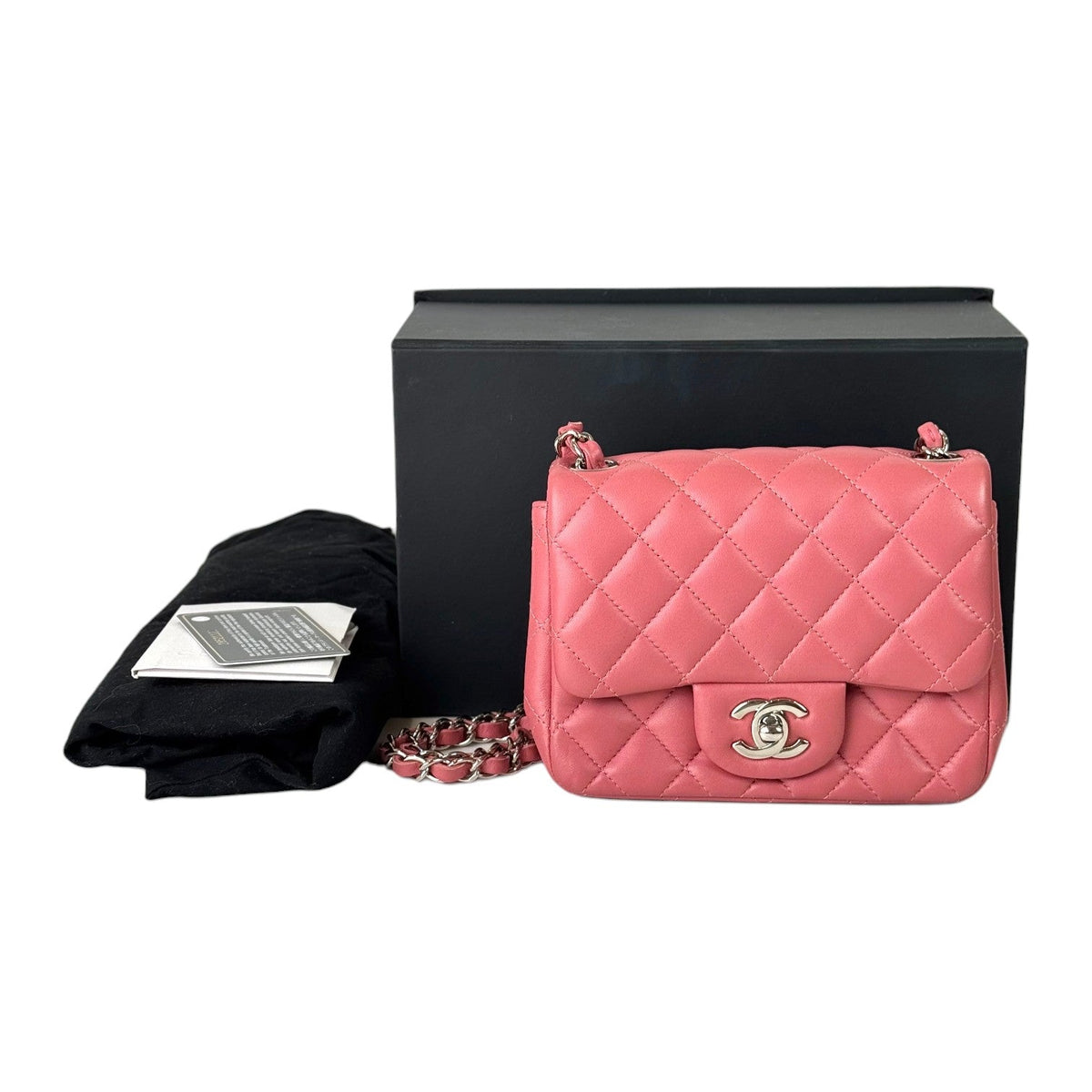 Chanel Pink Mini Square Classic Flap Bag - Full Set