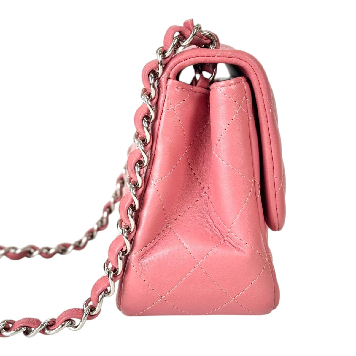 Chanel Pink Mini Square Classic Flap Bag - Full Set