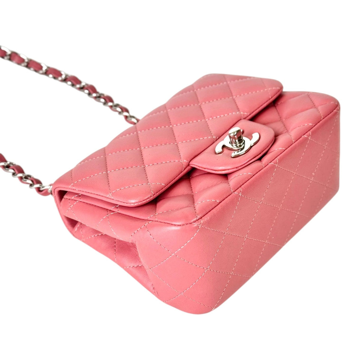 Chanel Pink Mini Square Classic Flap Bag - Full Set