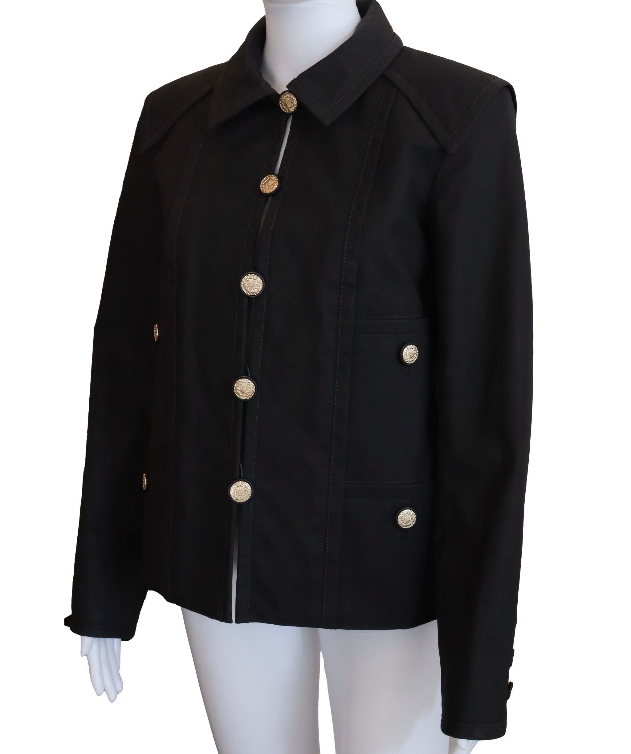 Chanel Waxed Coating Black Jacket with Camelia Buttons