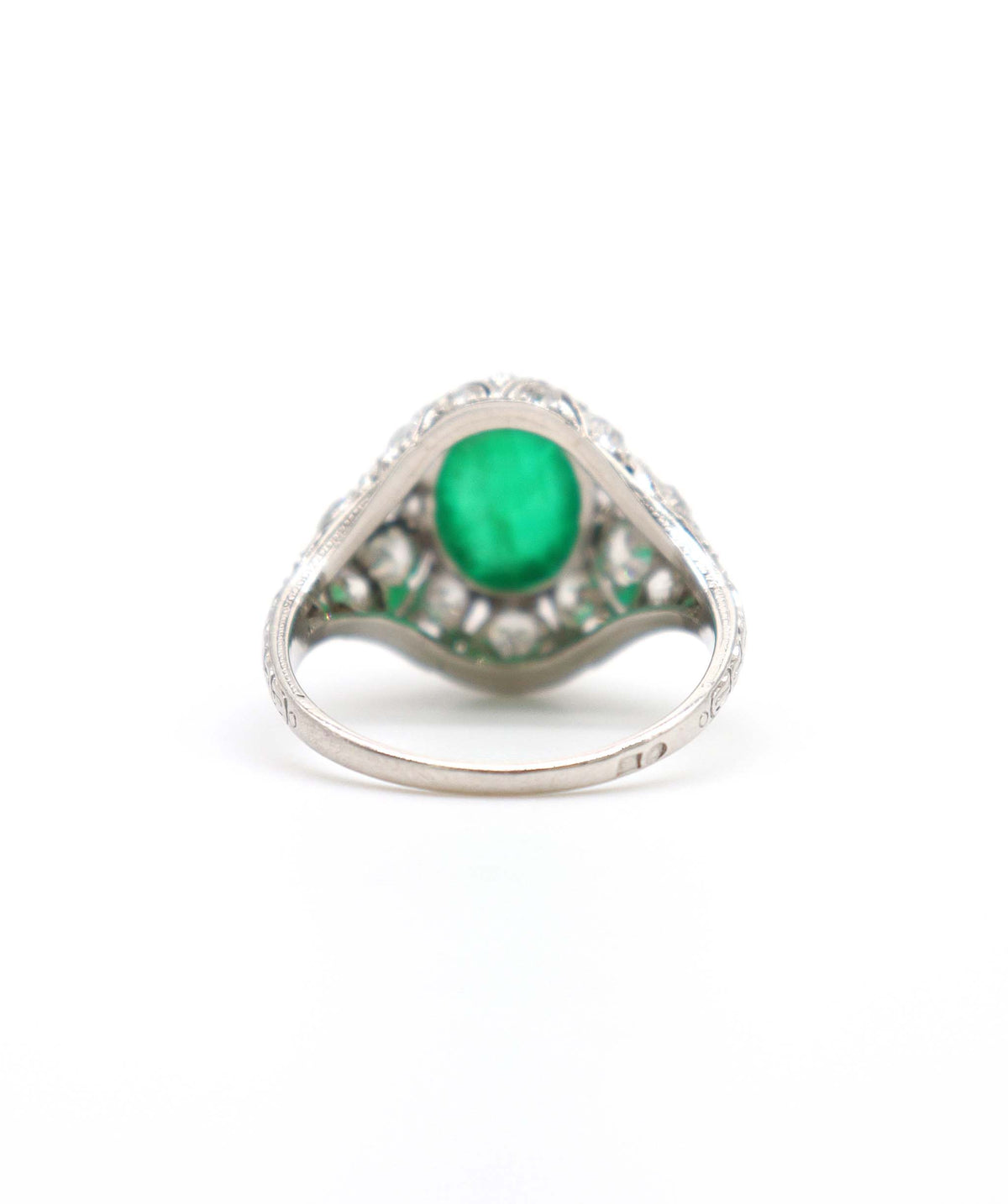 French Antique Columbian Cabochon Emerald and Diamond Bombe Ring WA24273