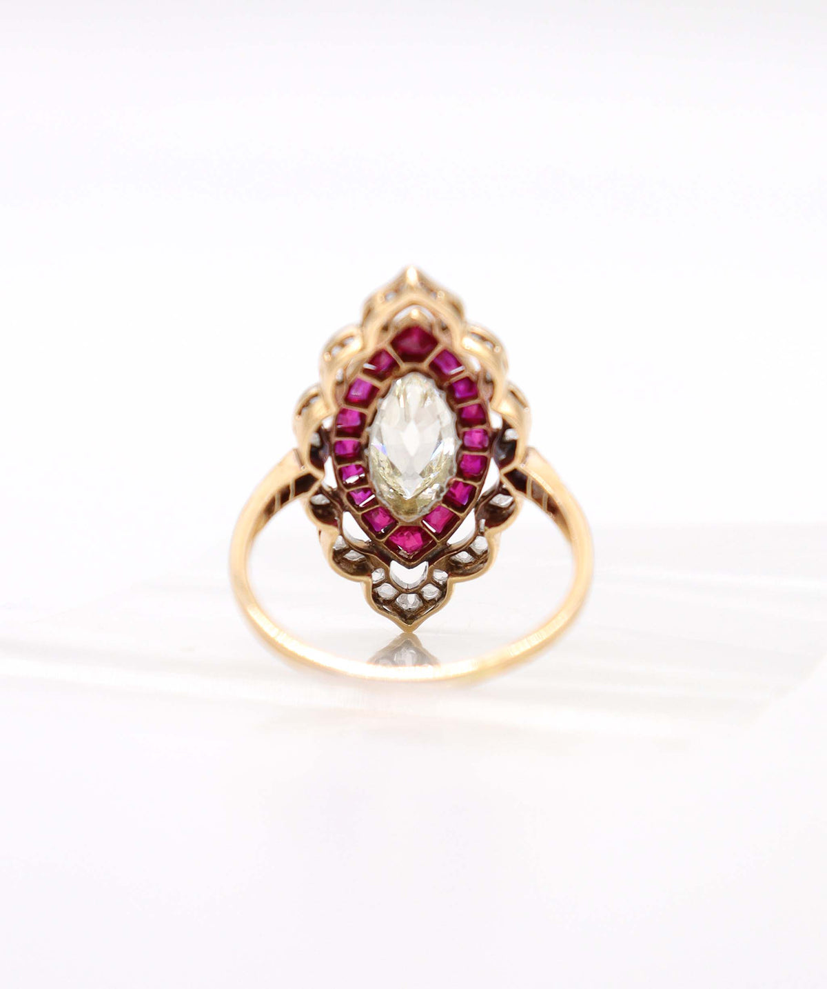 A Diamond and Ruby Navette Ring WA25614
