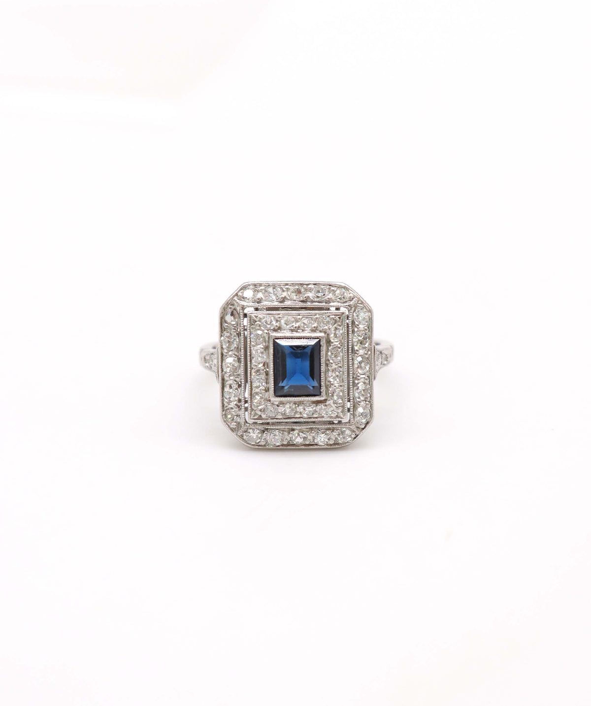 A Sapphire and Diamond 2-Row Cluster Ring WA22613