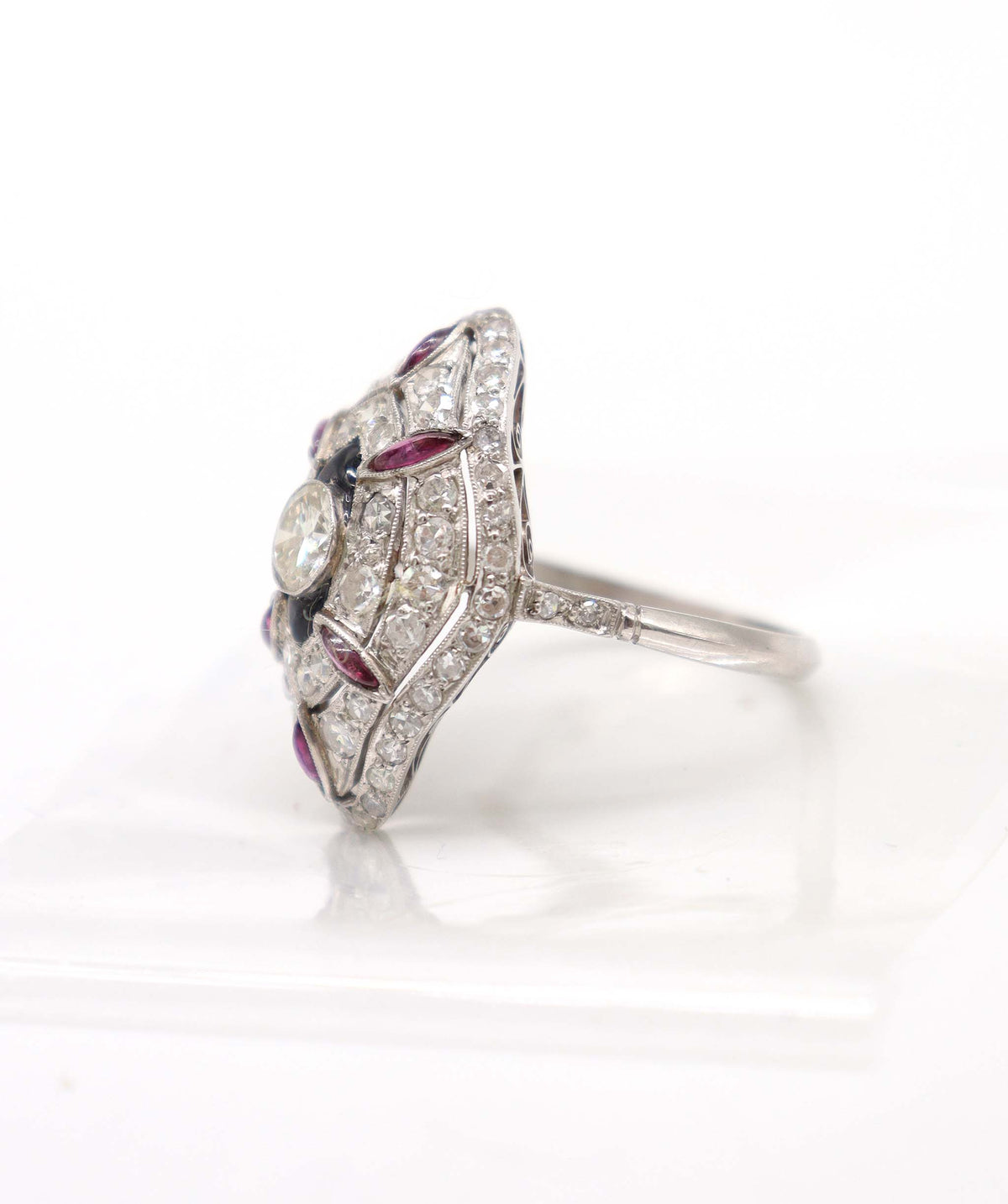 A Marquise Ruby, Diamond and Onyx Ring WA90678