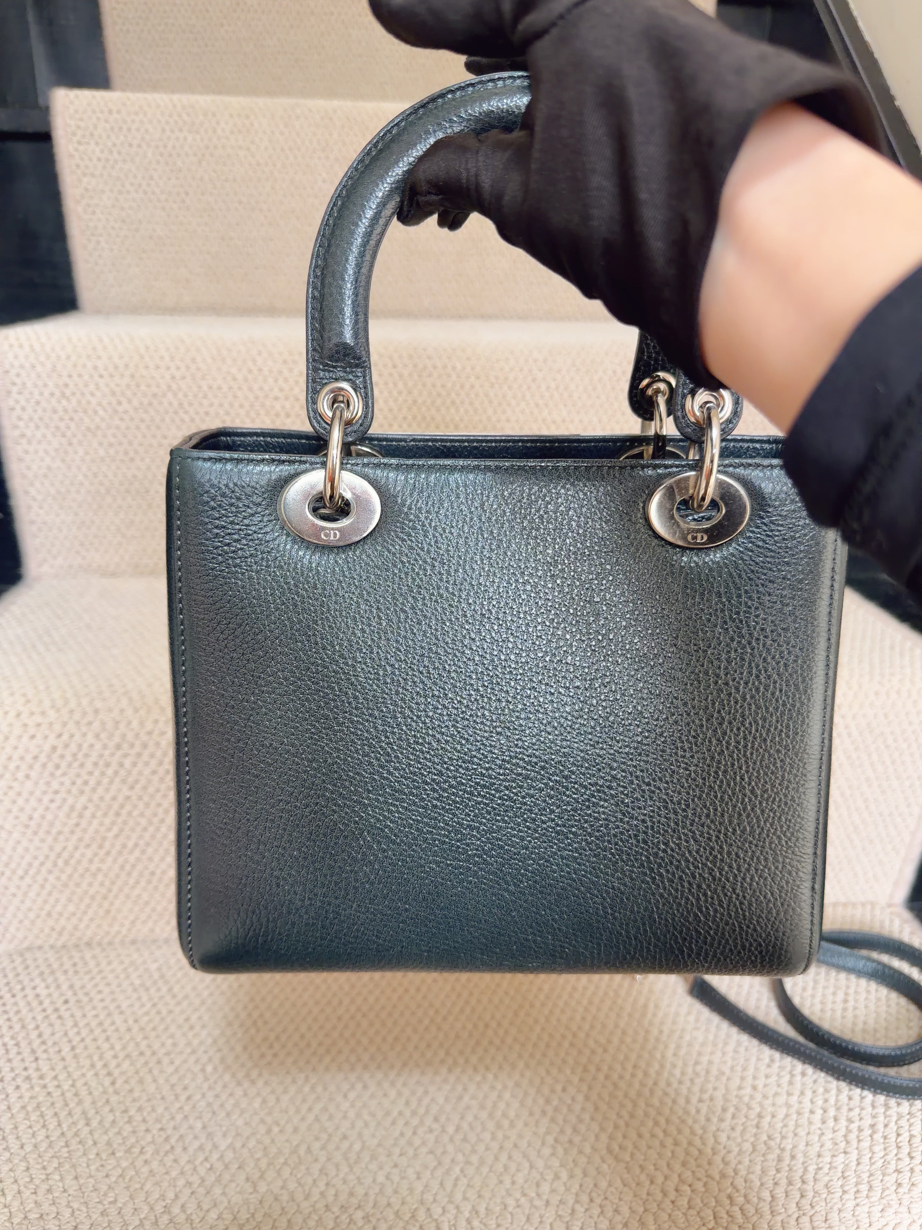 Dior Lady Dior Medium – Green Floral Leather – Palladium Hardware – With Strap